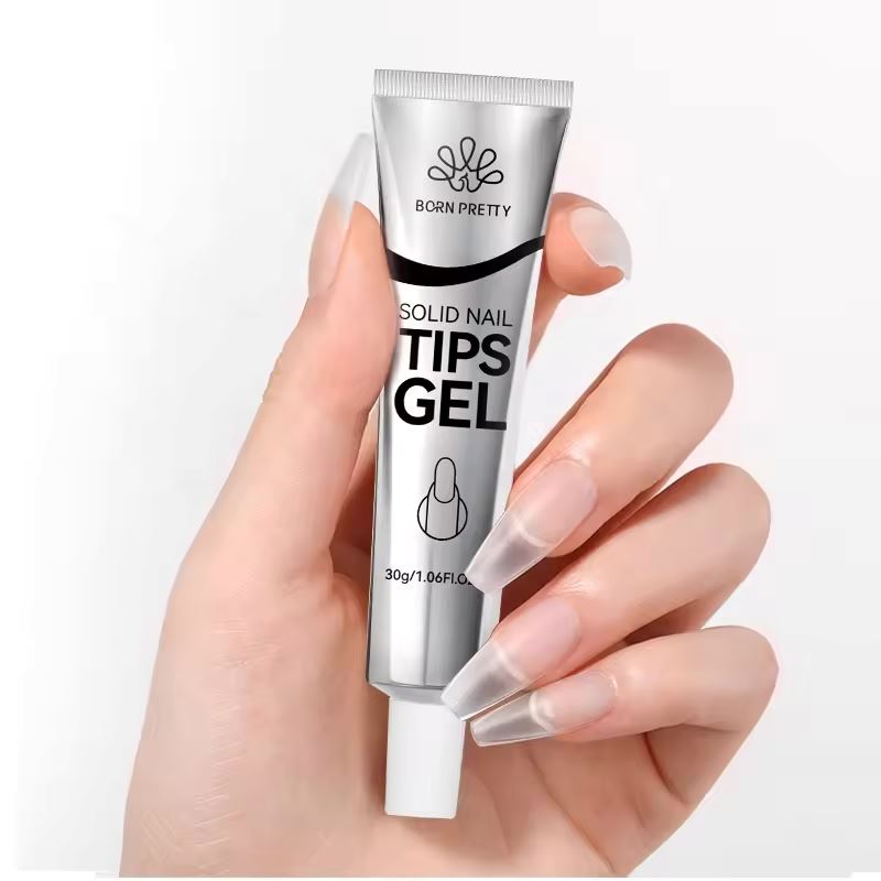 Professional Solid Nail Tips Gel with Rhinestones - Strong Secure Gel Glue for Acrylic Nails, DIY Manicures & Nail Art - Perfect for Salon, Home Use & Special Occasions