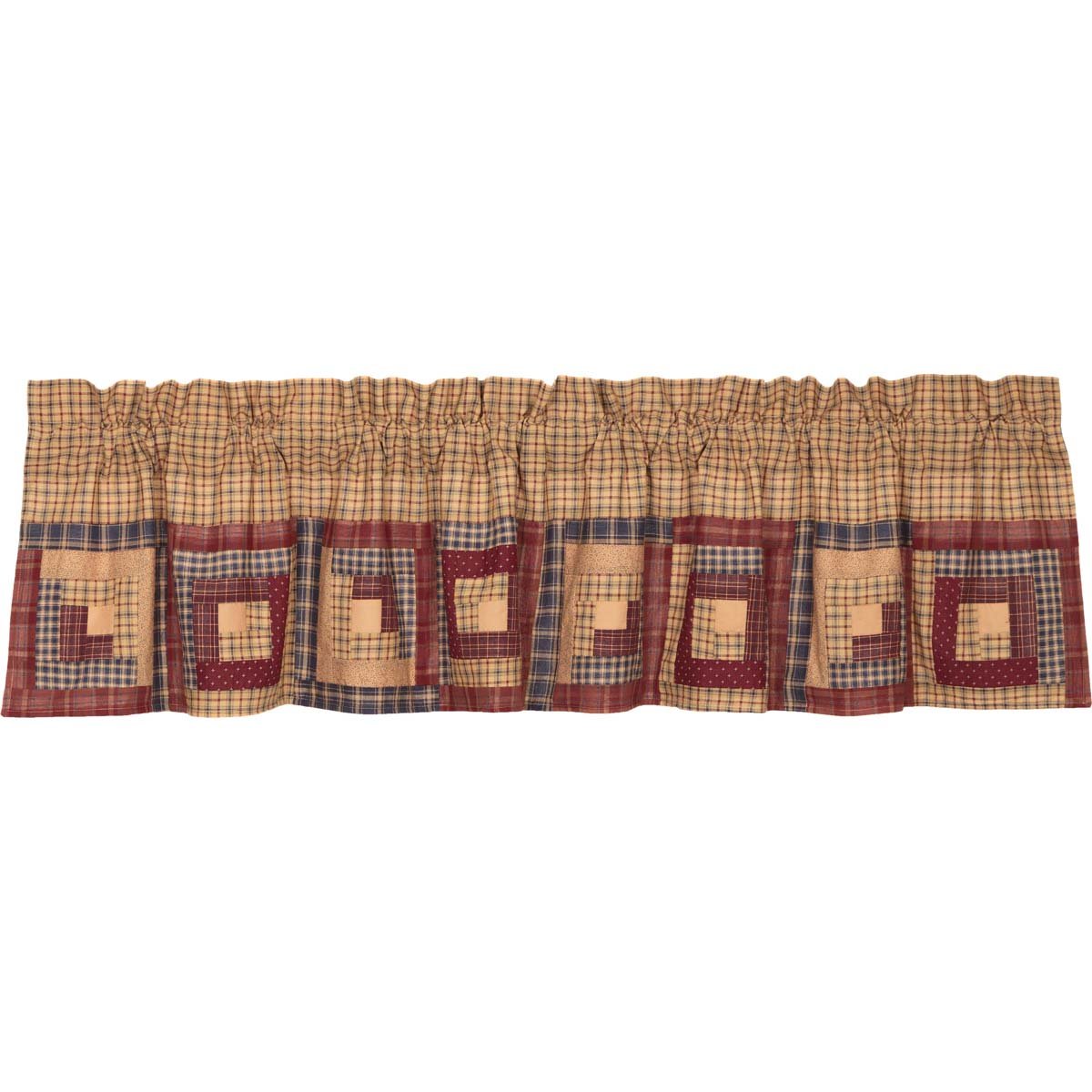 VHC Brands Millsboro Log Cabin Block Border Valance - 16x72 Inches, Country Rustic Curtain in Tan - Perfect for Farmhouse, Cabin & Rustic Home Decor