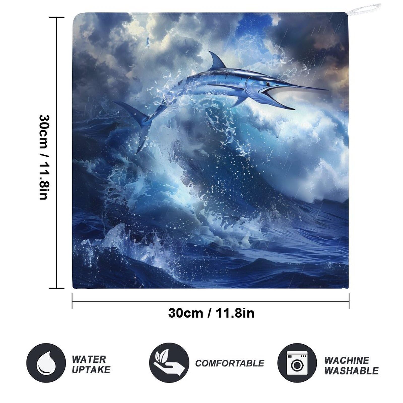 Premium Blue Marlin Fish Hand Towel & Washcloth Set - Soft, Absorbent Bath Towels with Hanging Loop for Travel, Home & Bathroom - 2PCS - Perfect for Beach Houses, Nautical Decor & Ocean-Themed Bathrooms