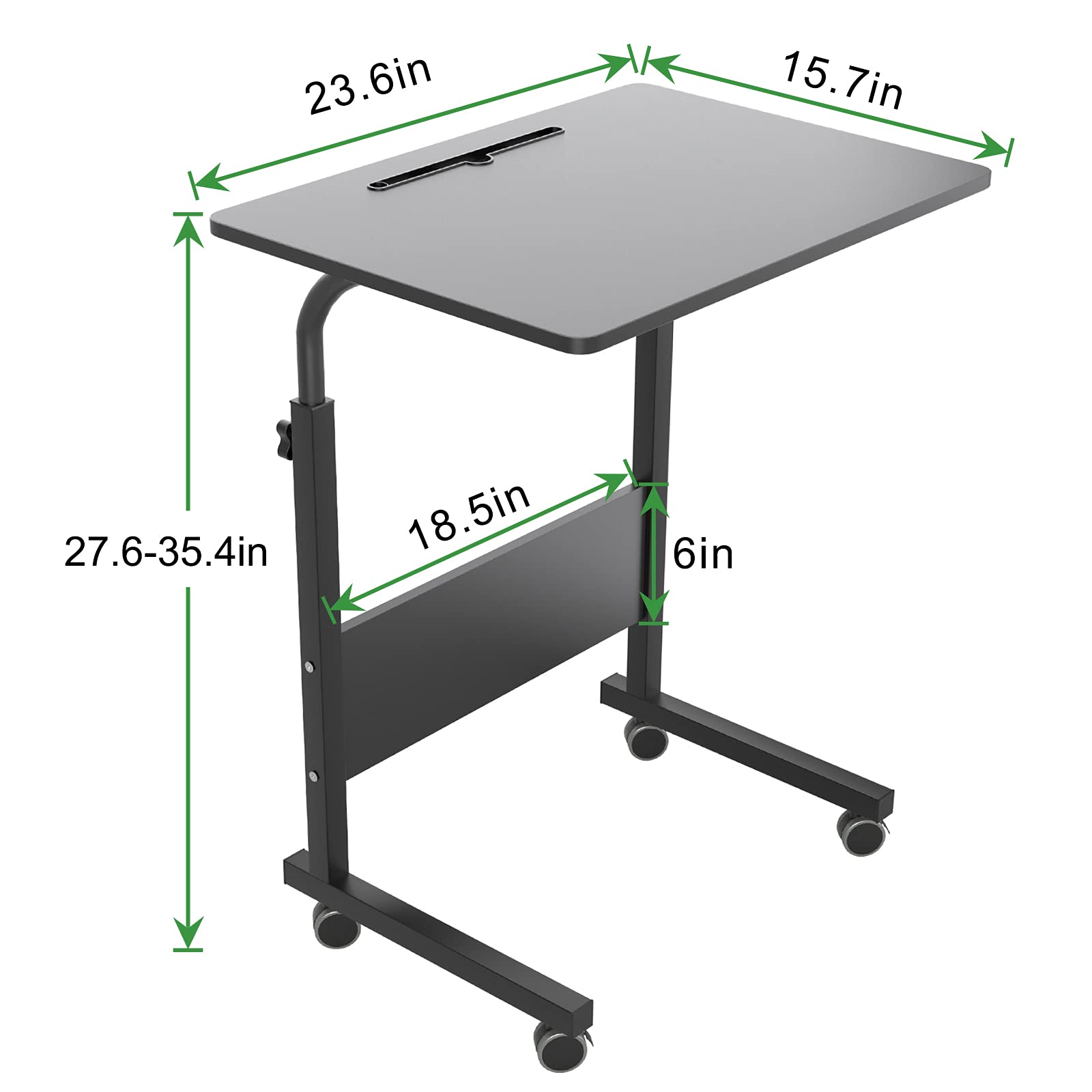 Rolling Laptop Desk Stand Up Desk - Adjustable Mobile Laptop Table with Wheels, DlandHome 23.6 Inch Medium Size Side Table, Portable Stand for Bed Sofa w/Tablet Slot, Black - Perfect for Home Office, Study, and Living Room