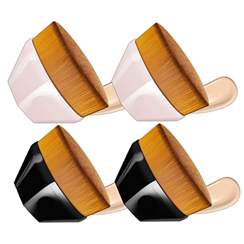 Flat Foundation Brush, Kabuki Makeup Brush Set for Liquid, Cream & Powder - 2 Black & 2 Pink Brushes - Perfect for Flawless Blending & Airbrush Finish (Ideal for Professional Makeup Artists & Home Beauty Routines)