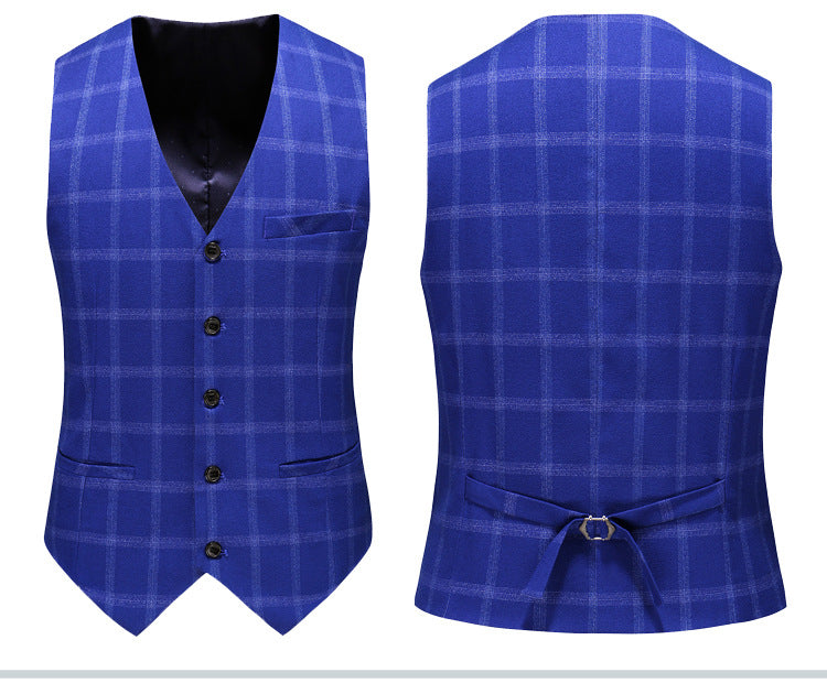 Royal Blue Plaid Wedding Suit 3-Piece Set for Men - Jacket, Pants & Vest (PL554) | Formal Groom Attire, Prom, Special Occasions