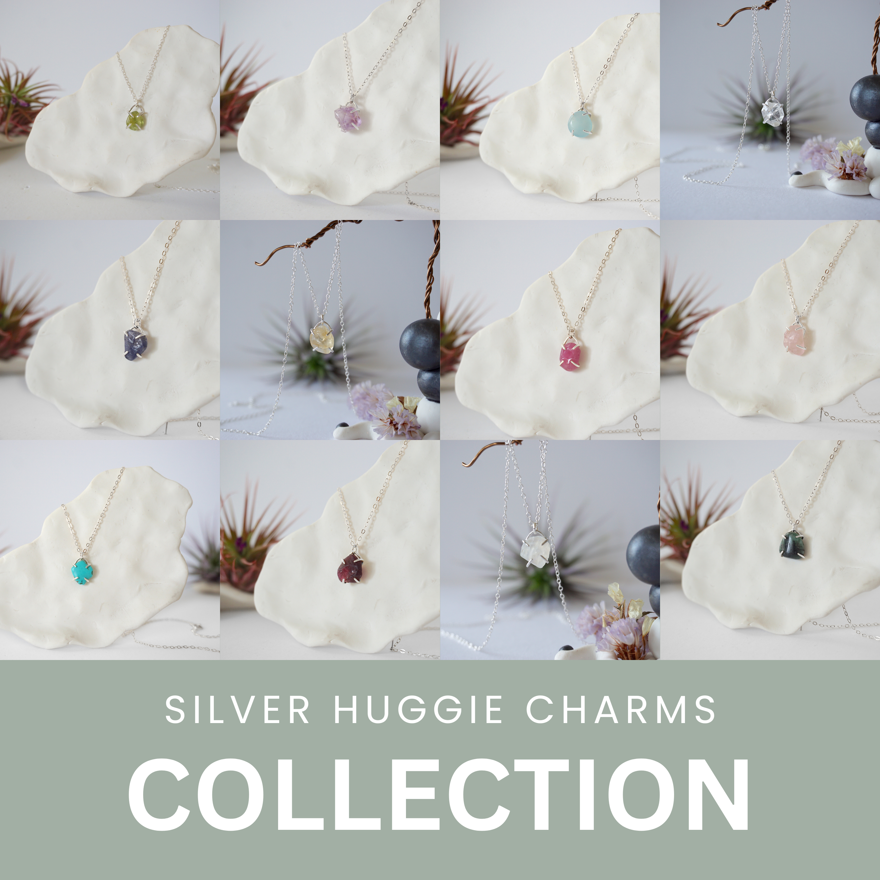 Sterling Silver Huggie Charms Necklace Set - 12 Pack | Dainty & Elegant Jewelry for Women | Perfect for Gifts, Parties, and Everyday Wear