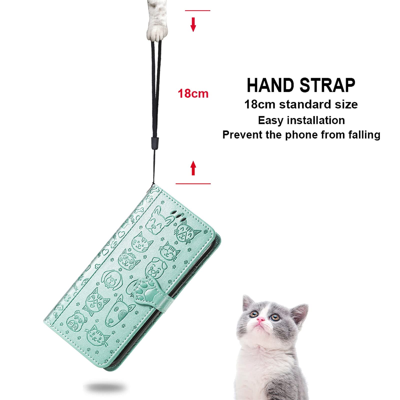 Cute Cartoon Wallet Case for Samsung Galaxy S22 Ultra - Cat & Dog Design Flip Cover with ID Card Holder, PU Leather Protective Phone Case (MG Green) | Perfect for Daily Use, Travel & Hands-Free Convenience
