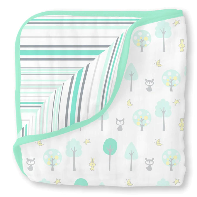 Premium Muslin Baby Blanket - Soft & Breathable Green Woodland Design for Newborns & Toddlers - Perfect for Swaddling, Nursing & Stroller Use - SKU: BGB 0023