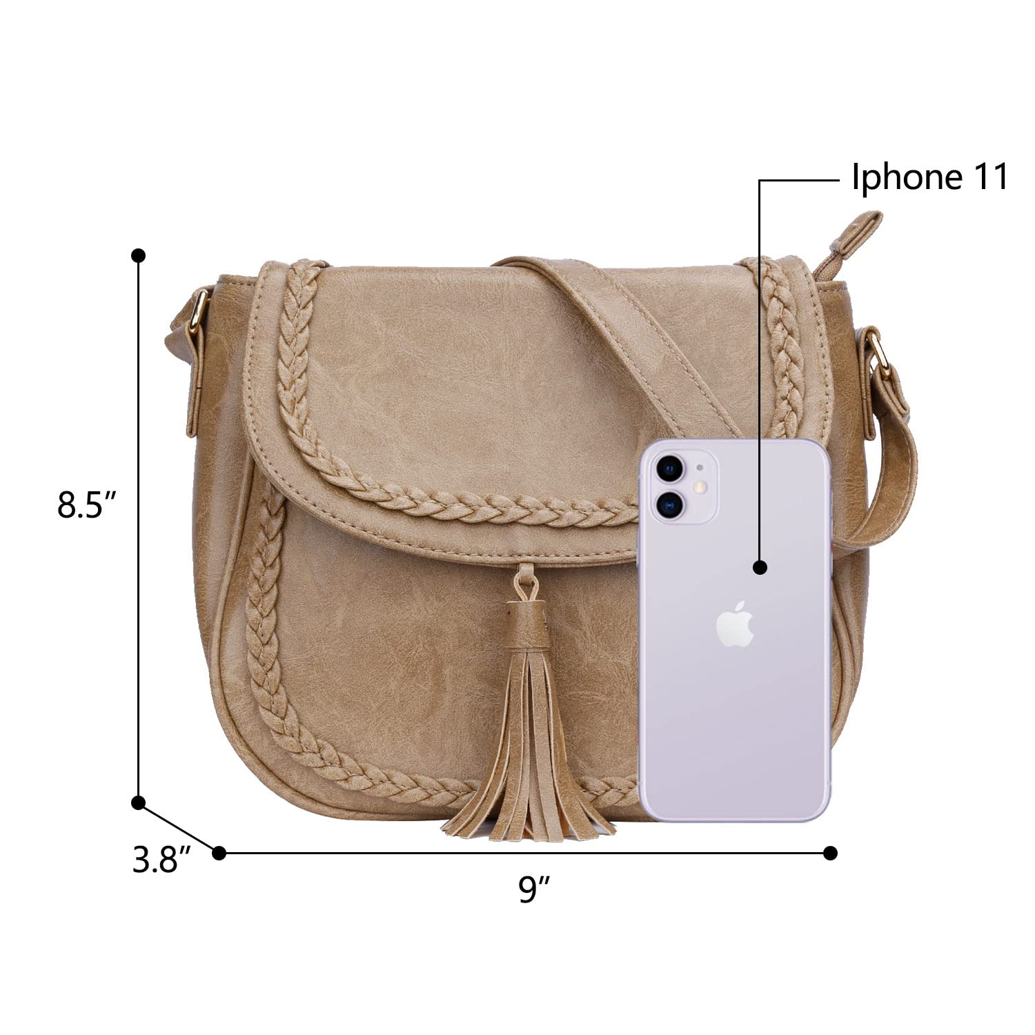 KKXIU Women's Casual Flap Saddle Crossbody Bag with Tassel - Stylish Purse for Everyday Use, Travel & Shopping