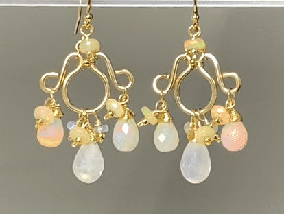 Ethiopian Opal & Moonstone Chandelier Earrings - 14K Gold Filled Statement Jewelry for Women | Perfect for Weddings, Parties & Special Occasions