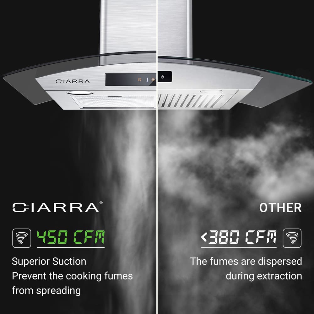 CIARRA 30 Inch Stainless Steel Wall Mount Range Hood - 3 Speed Powerful Ventilation System for Kitchen, CAS75502 OW - Perfect for Home Cooking, Grilling & Smoke Extraction