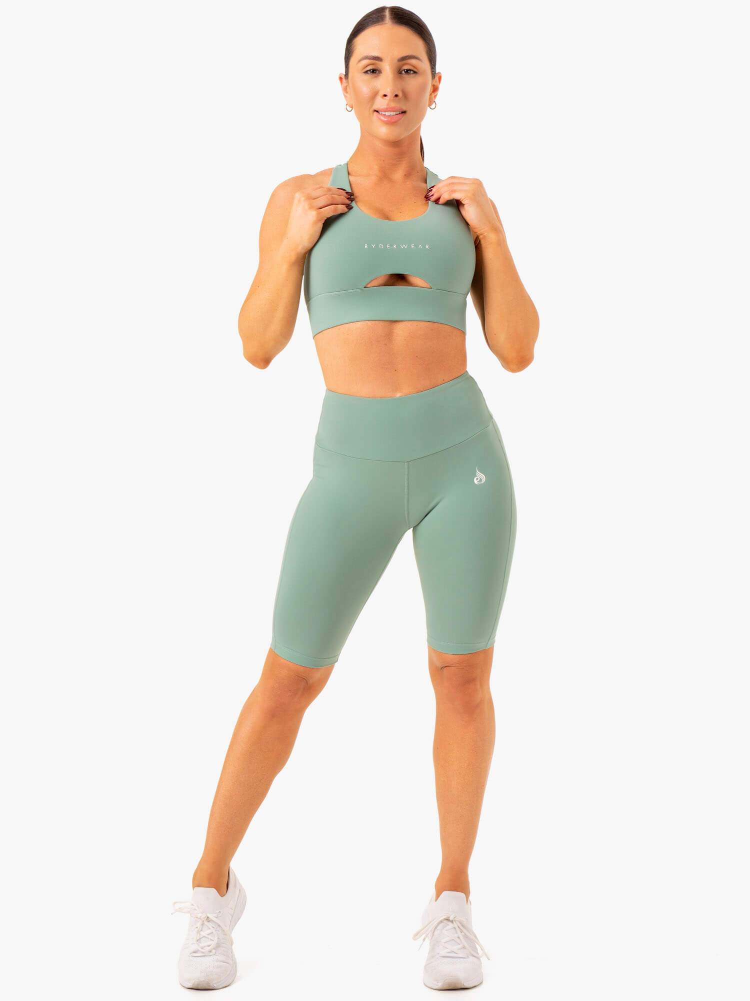 Action Bike Shorts for Women - High Waist Sage Green Cycling Shorts for Workout, Running & Gym | Comfortable & Breathable Activewear