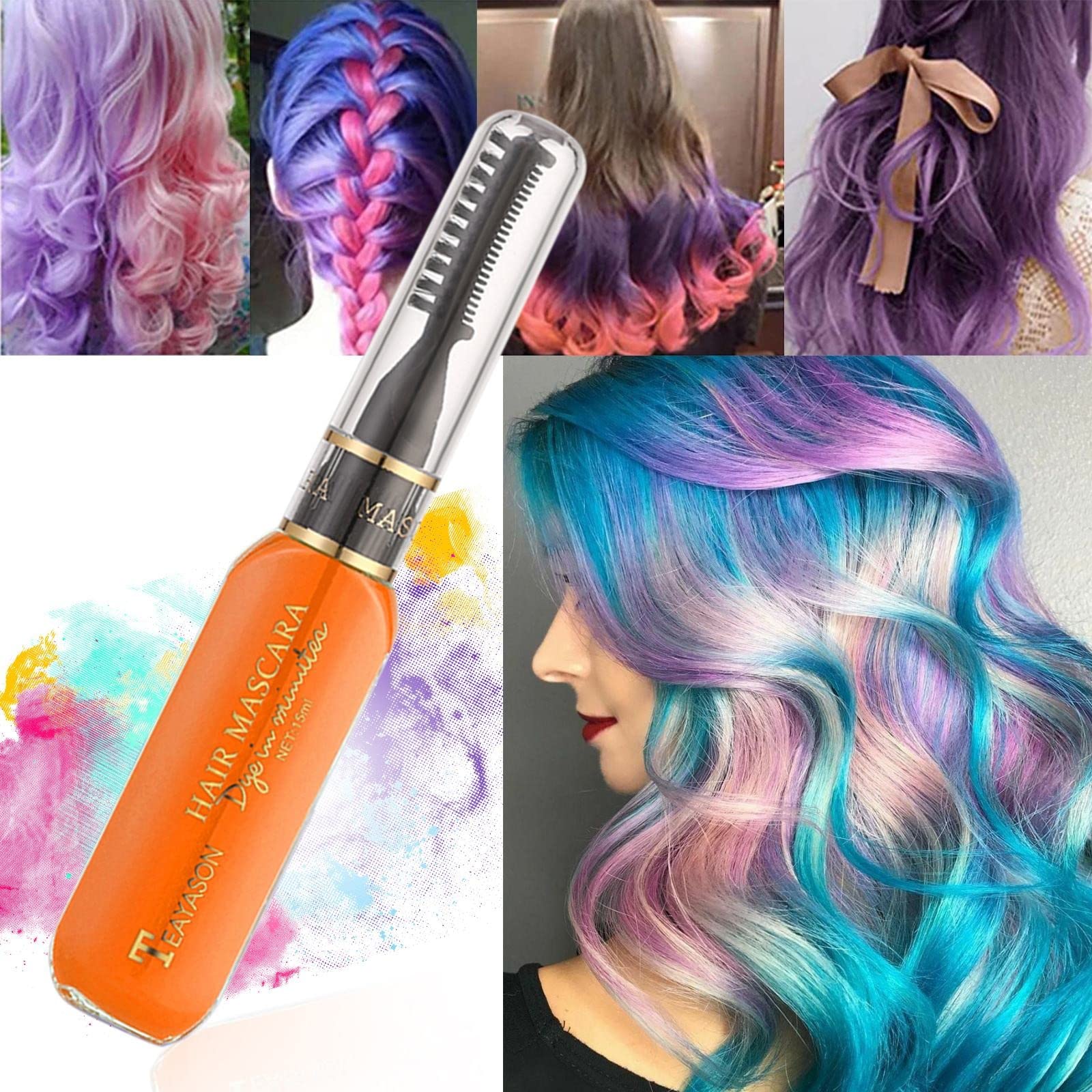 Washable Temporary Hair Dye Chalk Comb - Instant Hair Color Highlights for Women & Girls | Disposable & Easy to Use for Parties, Halloween & Cosplay
