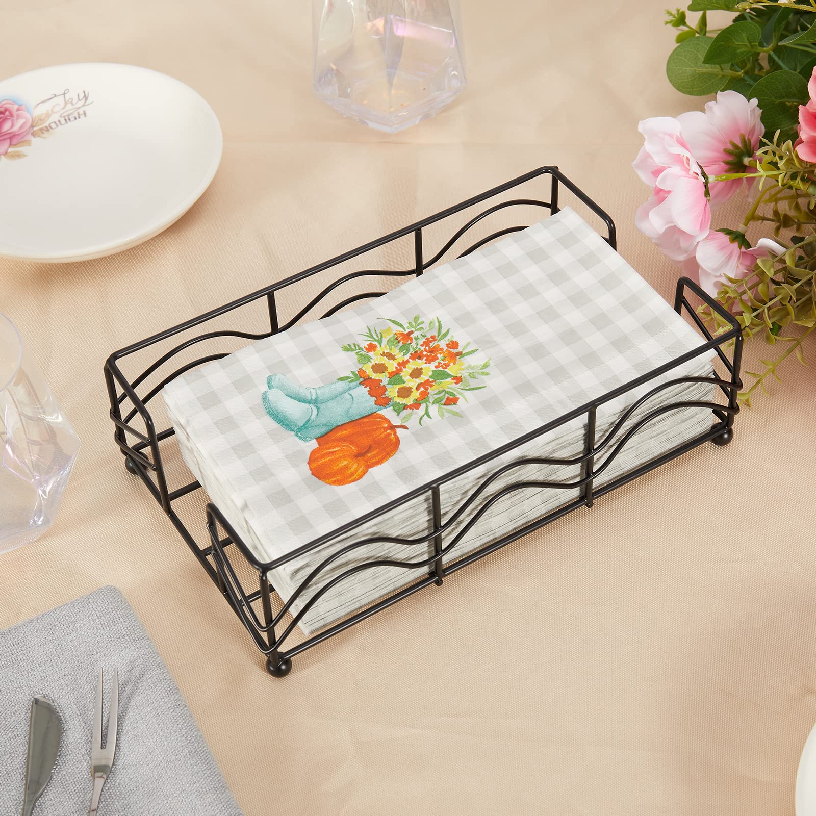 Elegant Black Disposable Paper Hand Towel Holder - Modern Napkin Storage Tray for Bathroom, Kitchen & Dining Table | Sturdy Guest Towel Napkin Organizer with Rectangle Design | Perfect for Parties, Restaurants and Home Decor