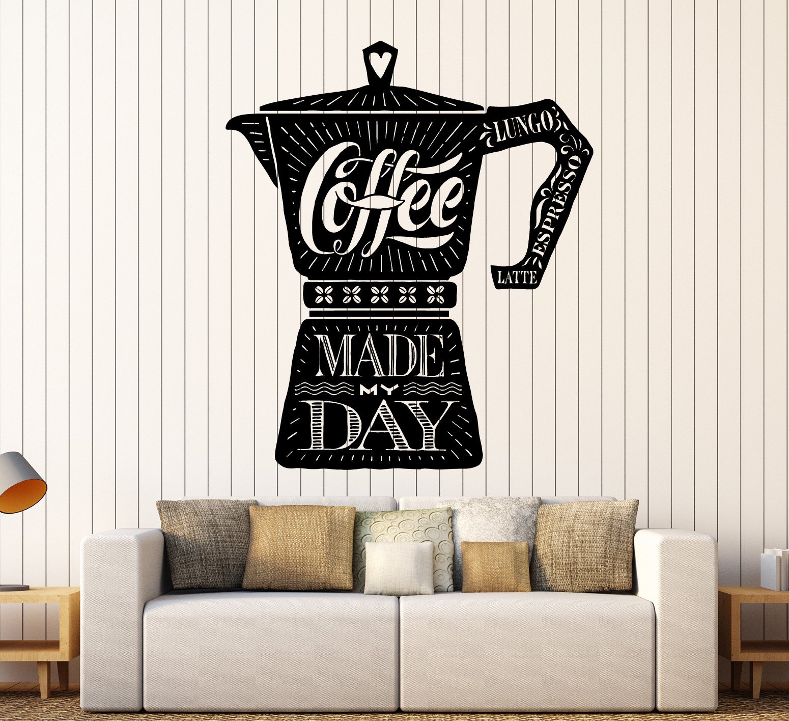 Large Vinyl Wall Decal - Coffee Maker Quote Sticker for Kitchen Decor - Removable Mural Art (IG4350) in Orange - Perfect for Coffee Shops, Home Kitchens & Office Break Rooms