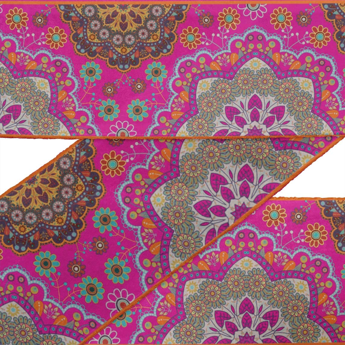 Indian Beautiful Art Pink Floral & Mandala Kaleidoscope Printed Velvet Ribbon Trim - 9 Yards, 4 Inches Wide for DIY Crafts, Sewing, Costume Design, Home Decor & Gift Wrapping