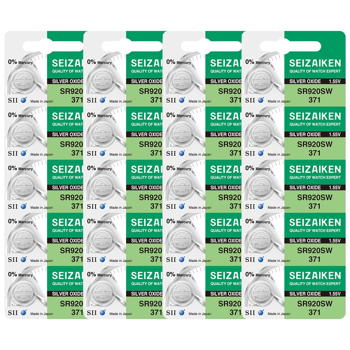 Seiko SR920SW 1.55V Silver Oxide Watch Battery (20-Pack) - 0% Mercury, Made in Japan - Perfect for Watches, Calculators & Small Electronics