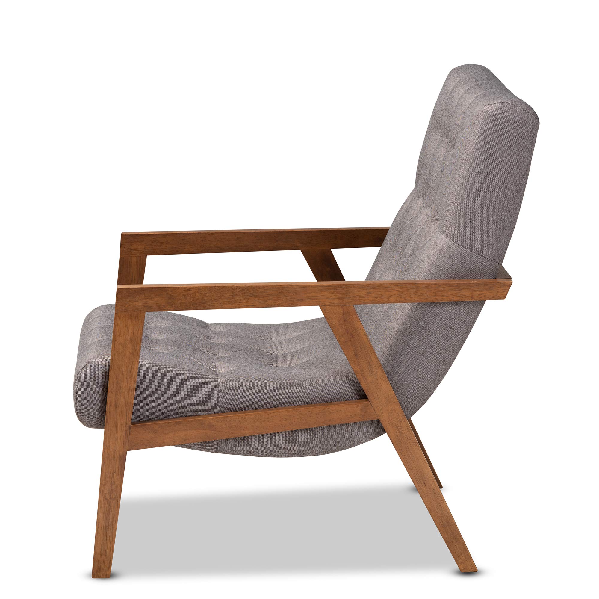 Baxton Studio Modern Accent Chairs - Grey and Brown Upholstered Lounge Chair for Living Room, Bedroom, or Office - Comfortable Mid-Century Style Seating with Wooden Legs