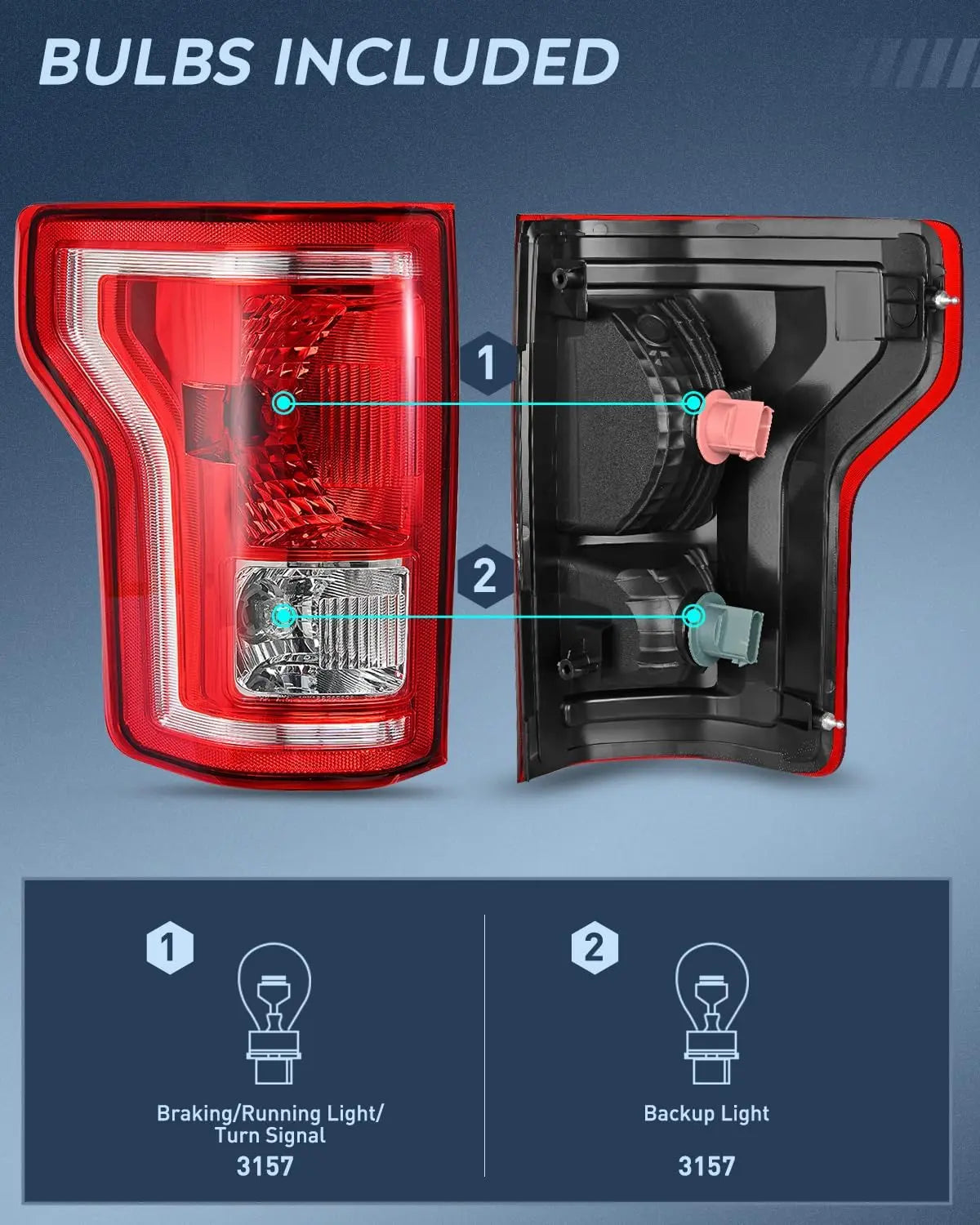 2015-2017 Ford F150 Tail Light Assembly - OE Style Red Housing Replacement for Driver & Passenger Side - Perfect for Night Driving and Vehicle Safety Upgrades
