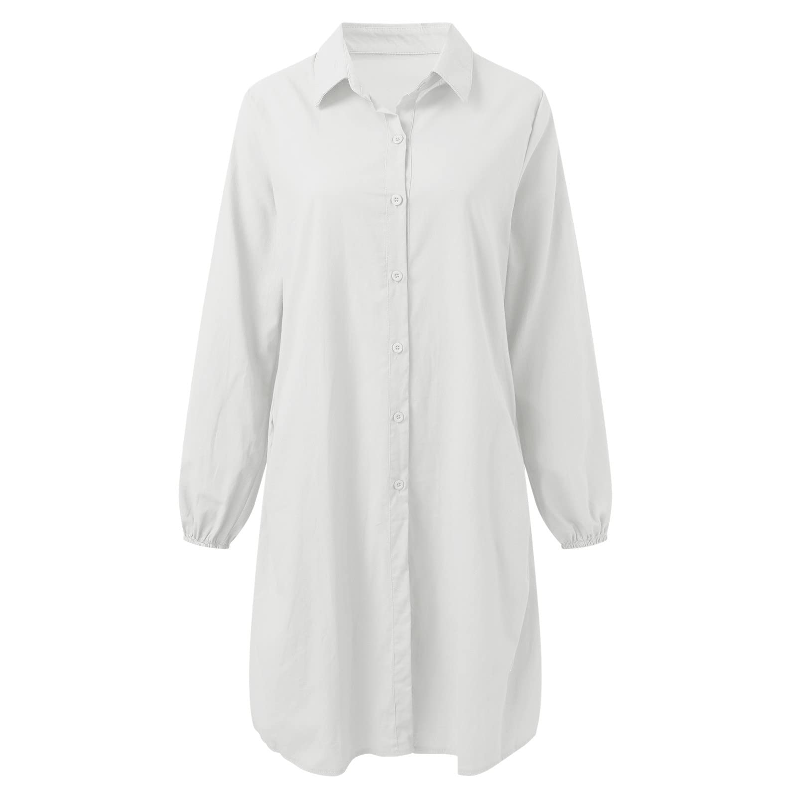 DGTVVR Women's Summer Long Sleeve Cotton Linen Shirt Dress - Casual Loose Maxi Dress for Beach, Vacation & Everyday Wear