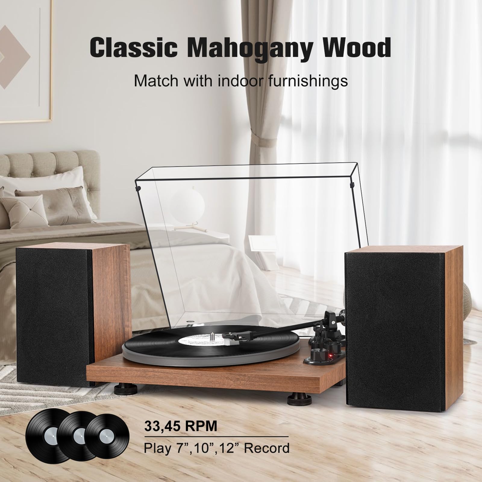 Wireless Bluetooth Turntable with 40W Speakers - Vinyl Record Player with Built-in Preamp, AT-3600L Cartridge, USB Recording, Pitch & Counterweight - Perfect for Home Entertainment & Vinyl Enthusiasts