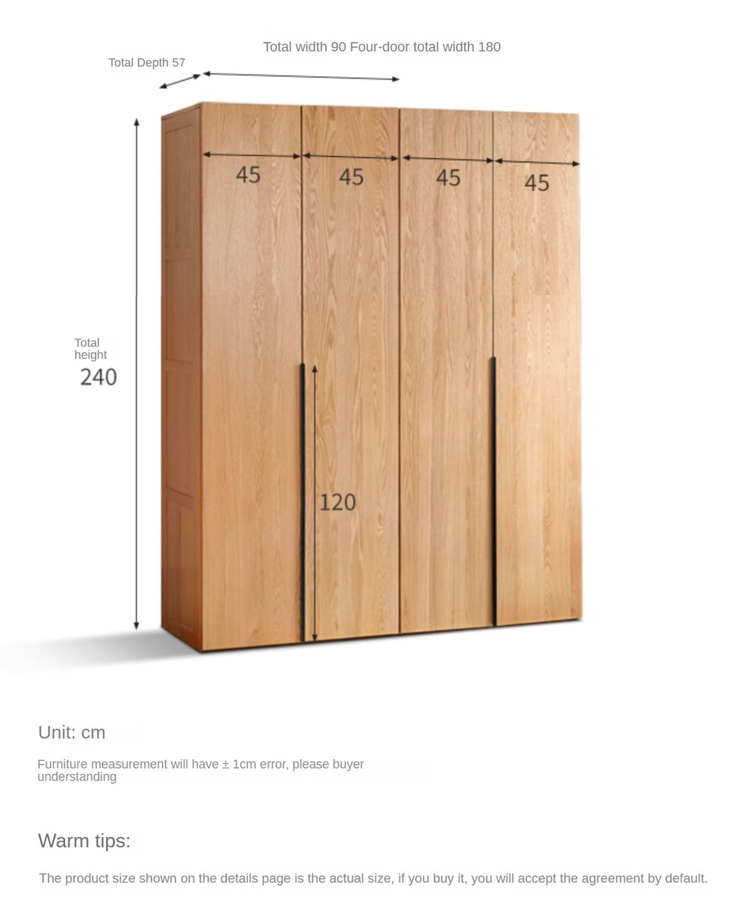 Solid Oak Wood Wardrobe - Modern High Closet for Bedroom & Living Room Storage | Durable & Stylish Furniture for Home Organization