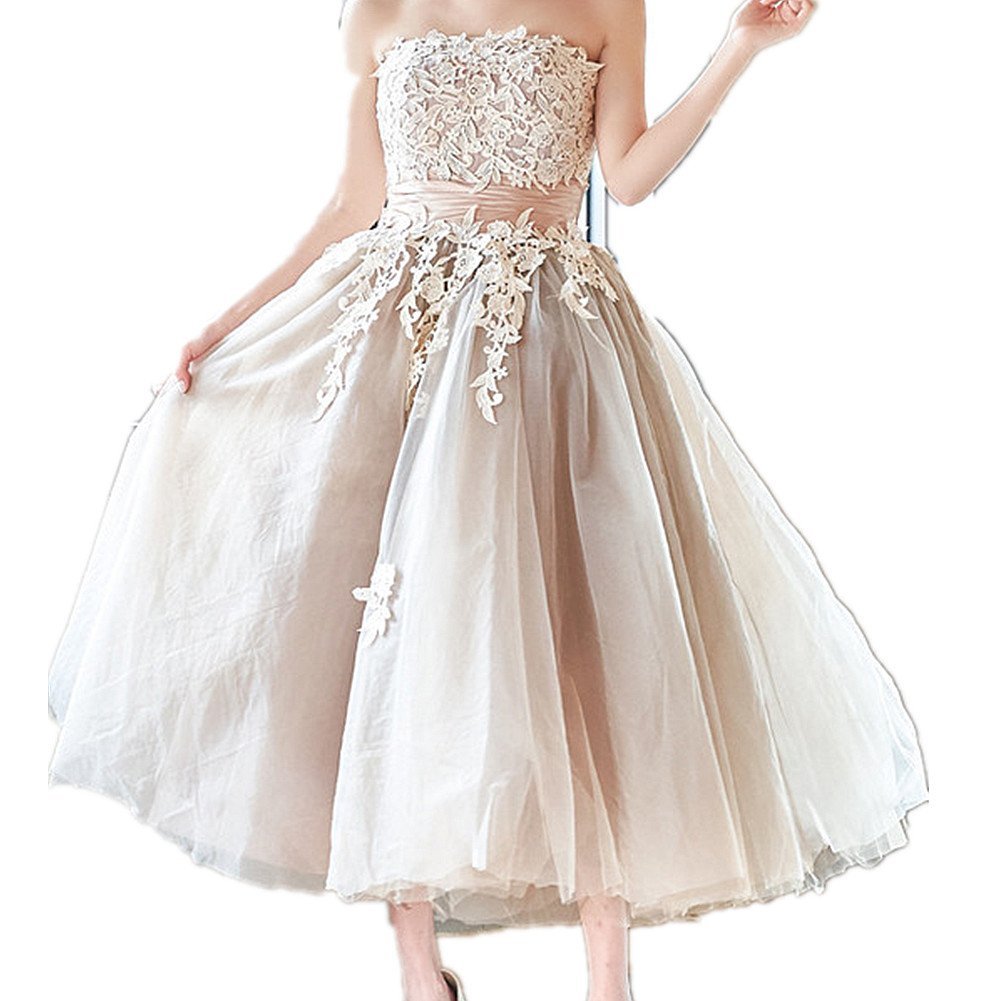 Vintage Tea Length Lace Wedding Dress for Women - Elegant Tulle Bridal Gown for Garden Weddings, Vintage Theme Parties & Romantic Photoshoots