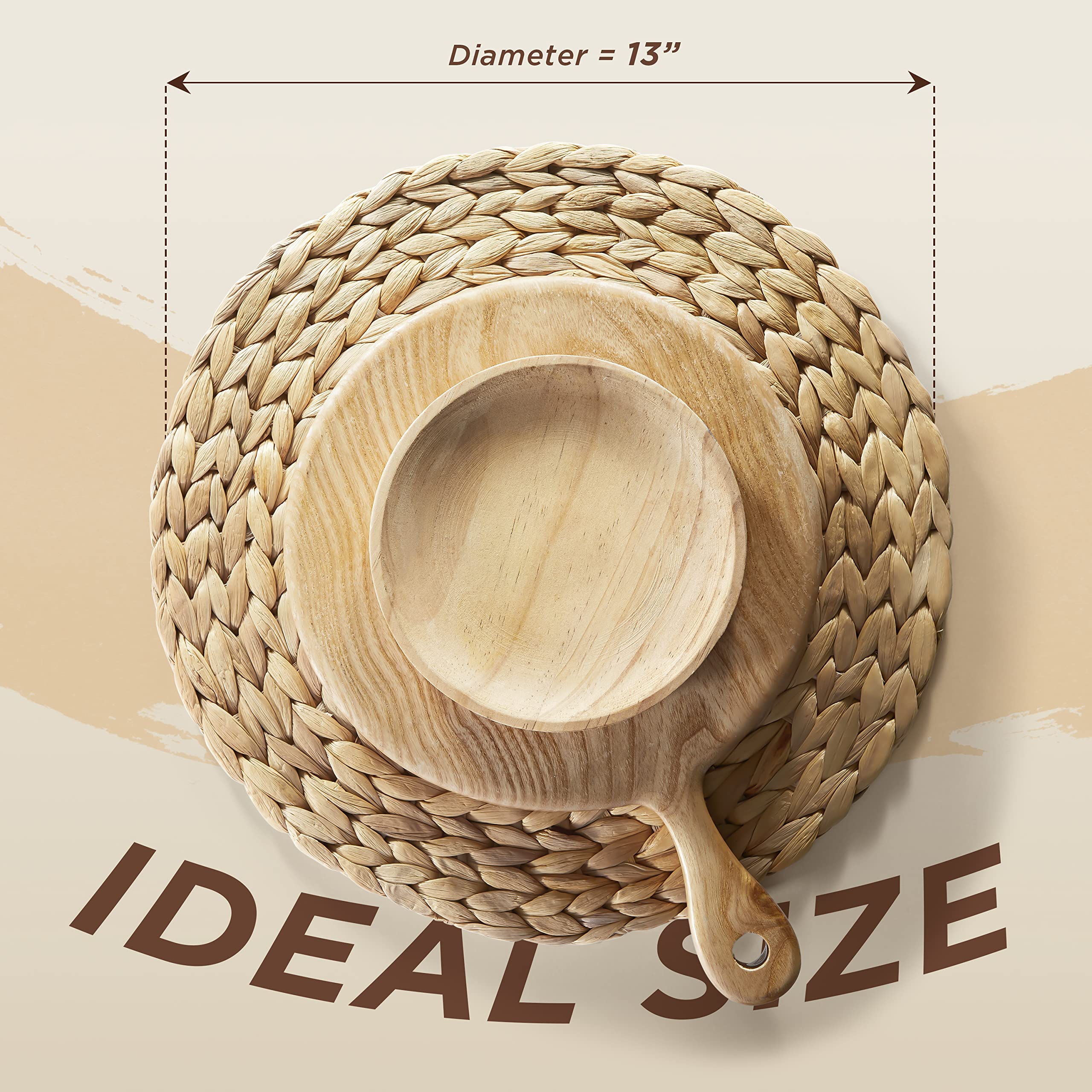 BLUEWEST Woven Round Placemats Set of 10 - 13 Inch Rattan Water Hyacinth Braided Placemats, Heat Resistant & Durable for Plates - Perfect for Dining Table, Kitchen, and Outdoor Entertaining