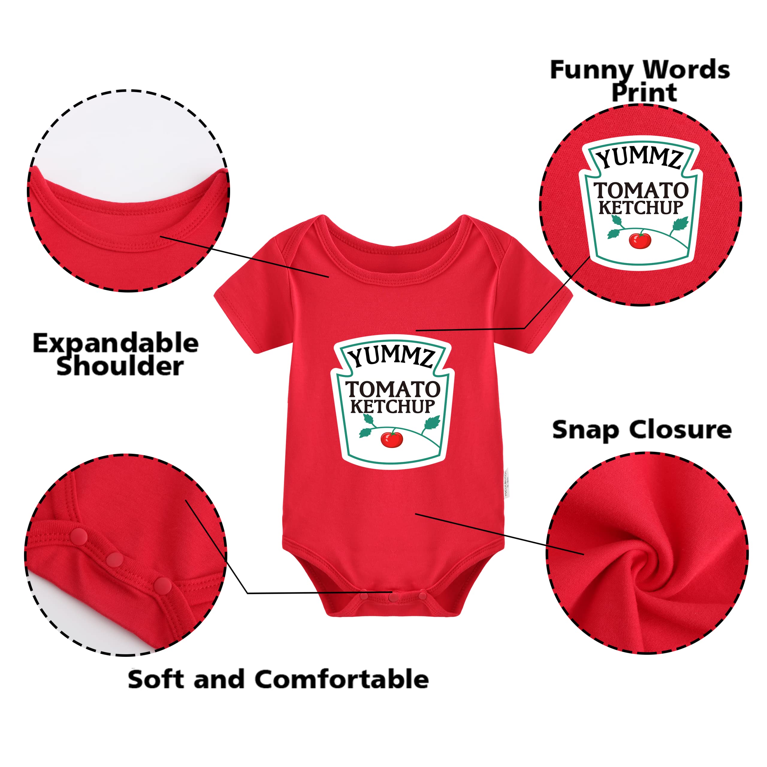 YSCULBUTOL Funny Baby Twins Bodysuit - Ketchup & Mustard Themed Outfit Set for Baby Girls | Short Sleeve Matching Twin Clothes for Photo Shoots & Family Events