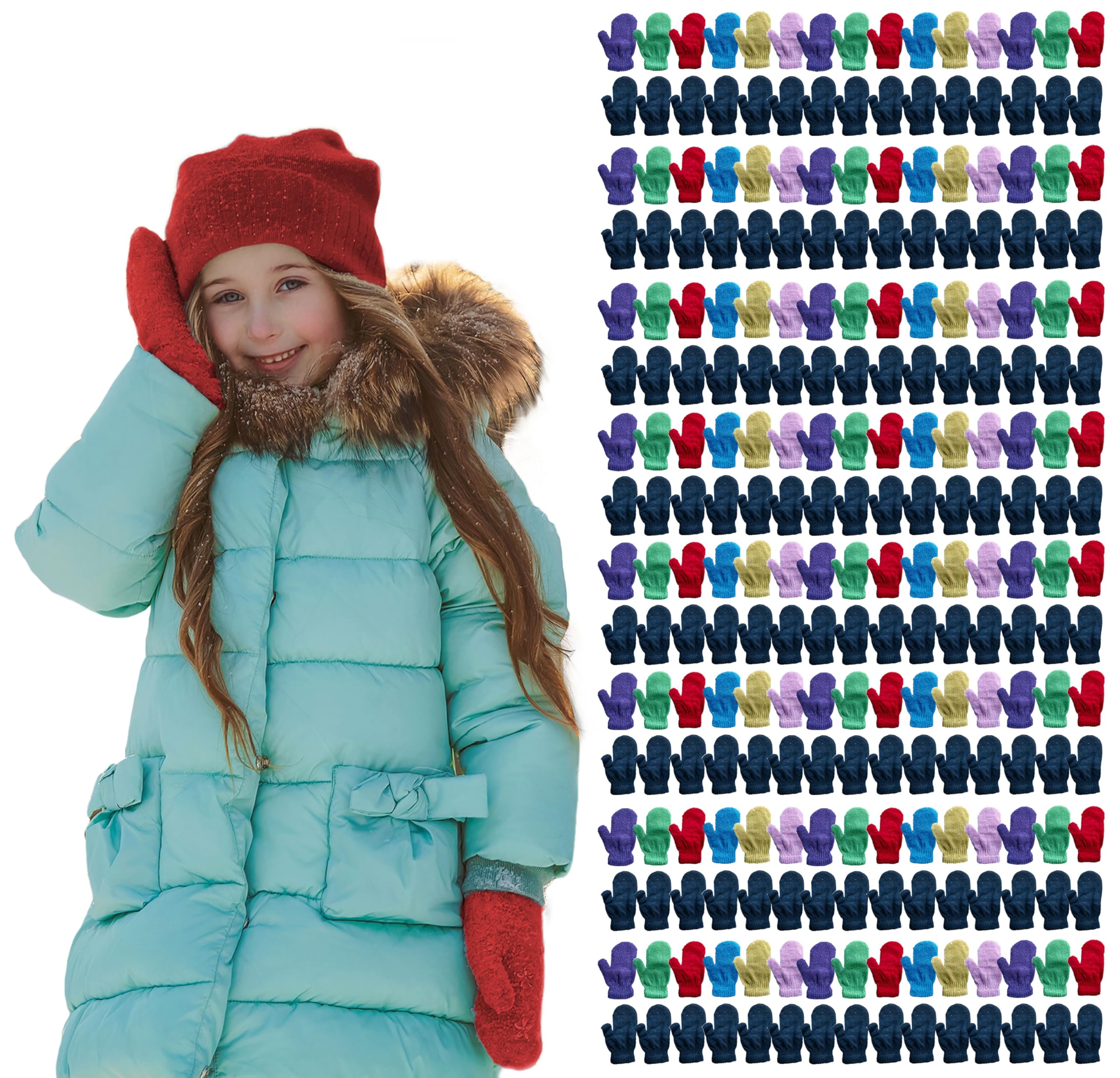 Wholesale Kids Gloves 240 Pack - Striped & Solid Colors for Outdoor Play