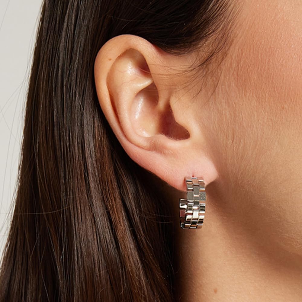 Calvin Klein Women's GEOMETRIC C-Shaped Stainless Steel Earrings - Silver & Gold Hoop Earrings for Everyday Wear & Special Occasions