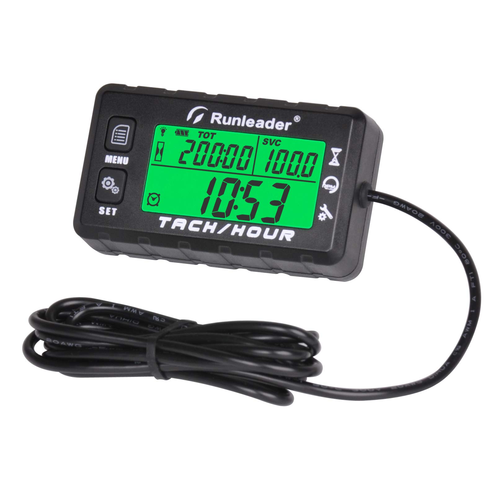 Runleader Hour Meter Tachometer with Maintenance Alert - Digital RPM Counter, Adjustable Initial Hours, Replaceable Battery - Perfect for Lawn Mowers, Generators, Marine Engines, ATVs & Gas Powered Equipment | Track Usage & Schedule Maintenance