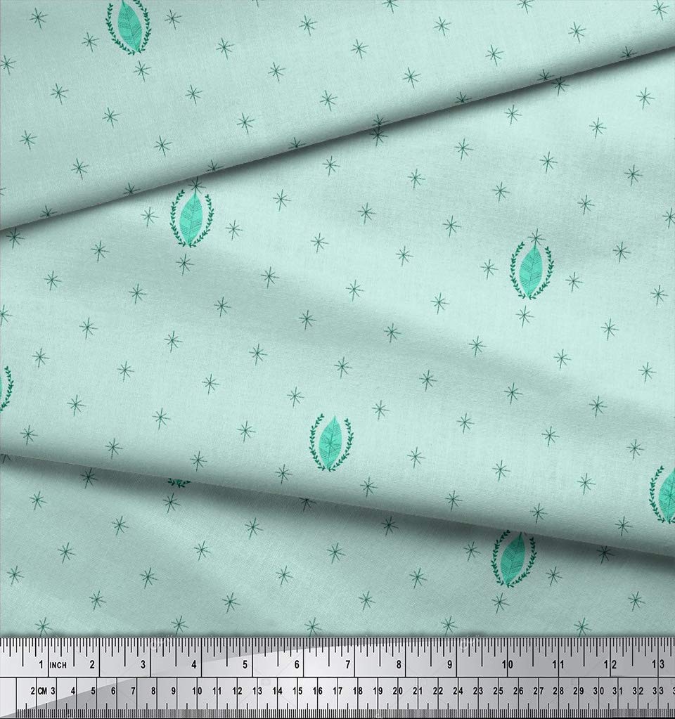 Soimoi Moss Green Georgette Fabric by The Yard - 42 Inch Wide - Leaves & Asterisk Print - Lightweight Draping Material for Dresses, Scarves & Home Decor