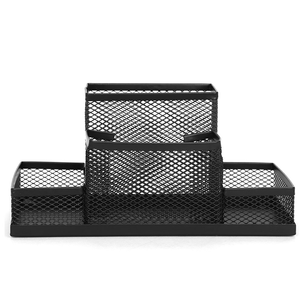 Metal Mesh Desk Organizer with 4 Compartments - Multi-Functional Office Storage Caddy, Pen Holder & Stationery Organizer for Home, Office & School Supplies | Perfect for Decluttering Desks, Organizing Schoolwork & Office Accessories