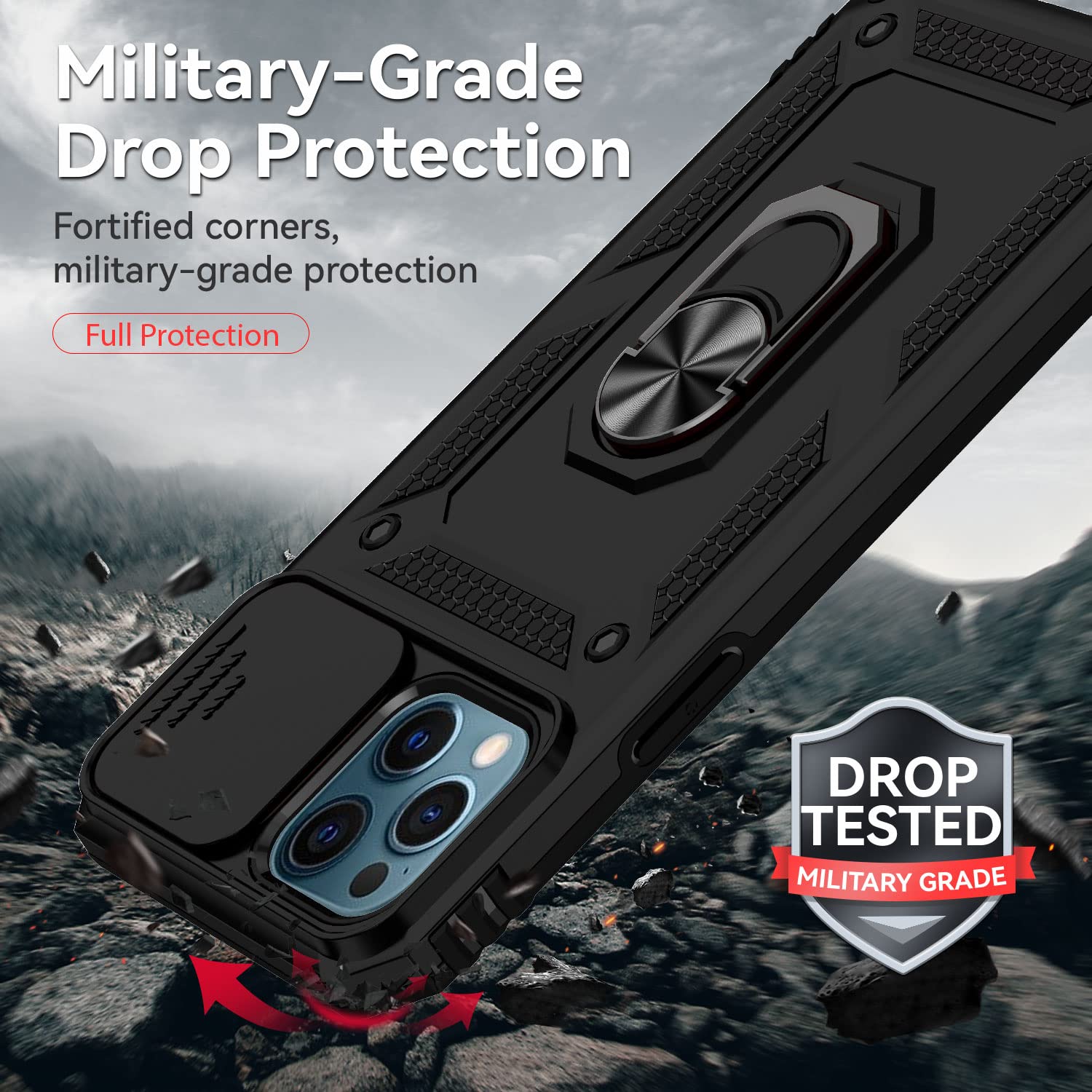 Premium Magnetic Ring Holder Kickstand Case for iPhone 12 Pro Max 6.7 Inch - Military Grade Drop Protection with Camera Lens Cover & HD Screen Protector (Black) | Perfect for Outdoor Adventures, Work & Daily Use