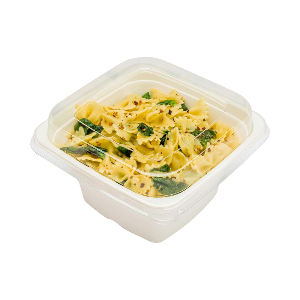 Disposable Plastic Dome Lids for Tall Bowls - 100 Pack Clear Pulp Tek Lids with Built-In Tab | Fits 32oz & 42oz Bagasse Bowls (Bowls Sold Separately) | Perfect for Restaurants, Cafes & Takeout Food Containers
