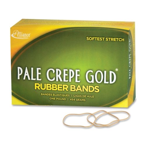 Wholesale CASE of 25 - Alliance Pale Crepe 1lb Box Gold Rubber Bands (Size 19, 3-1/2