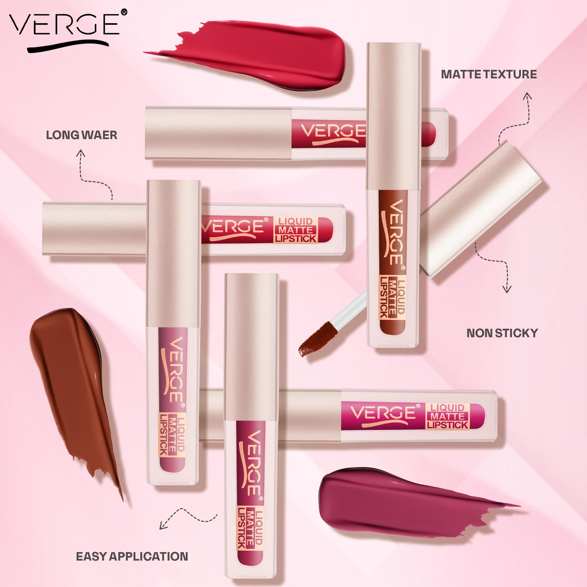VERGE LIP SHOTS Long Wear Waterproof Liquid Lipstick - Matte Finish Non-Transfer Lip Color (4-Pack) - Perfect for All-Day Wear, Parties, and Special Occasions