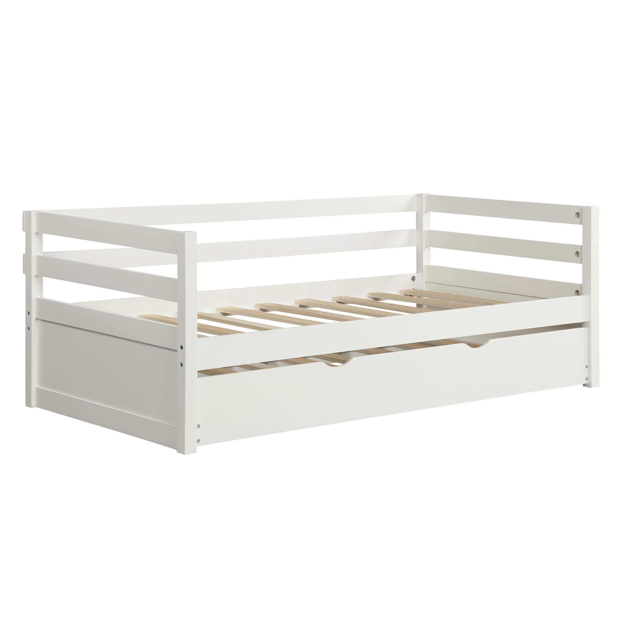 **Merax Twin Daybed with Trundle - Solid Wood Captains Bed, Twin Size Sofa Bed Frame in White - Perfect for Guest Rooms, Dormitories & Small Spaces**