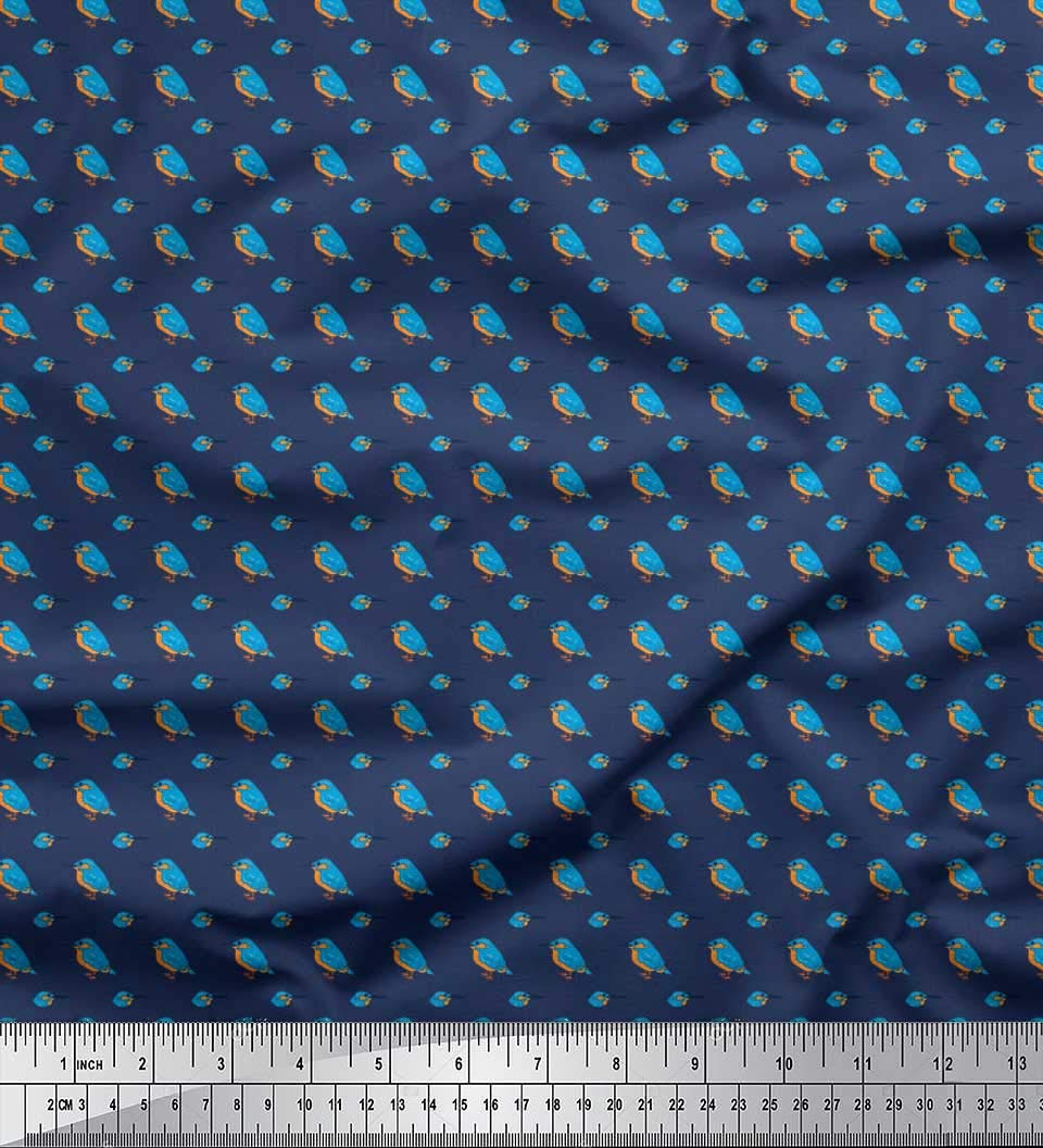 Soimoi Poly Georgette Blue Fabric by The Yard - 42 Inch Wide Kingfisher Bird Print Shirting Material for Dresses, Blouses & Scarves - Lightweight Flowy Fabric for Summer Fashion & DIY Sewing Projects