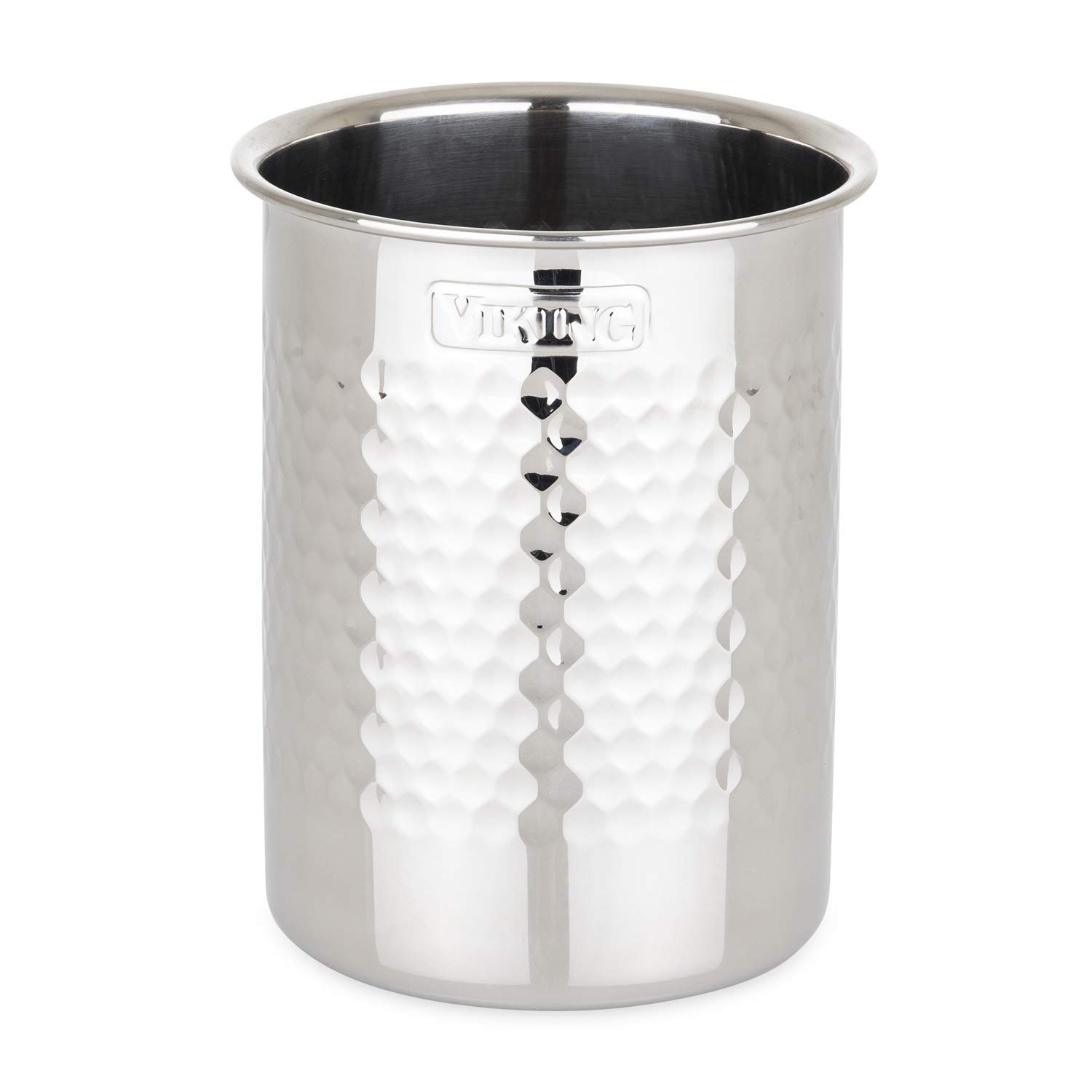 Viking Style Hammered Stainless Steel Kitchen Utensil Holder - Countertop Organizer Crock for Cooking Tools - Silver Metal Storage Container for Spoons, Spatulas & Cooking Accessories - Perfect for Modern Kitchens & Viking-Themed Decor