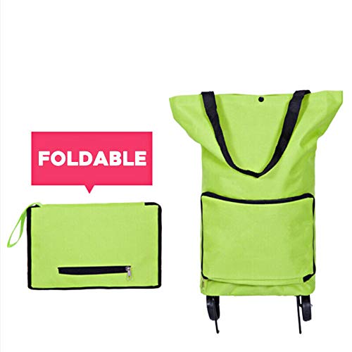 **Foldable Shopping Cart with Wheels - Lightweight Grocery Trolley Bag, Market Basket & Luggage Carrier (Green) - Perfect for Grocery Shopping, Laundry & Travel**