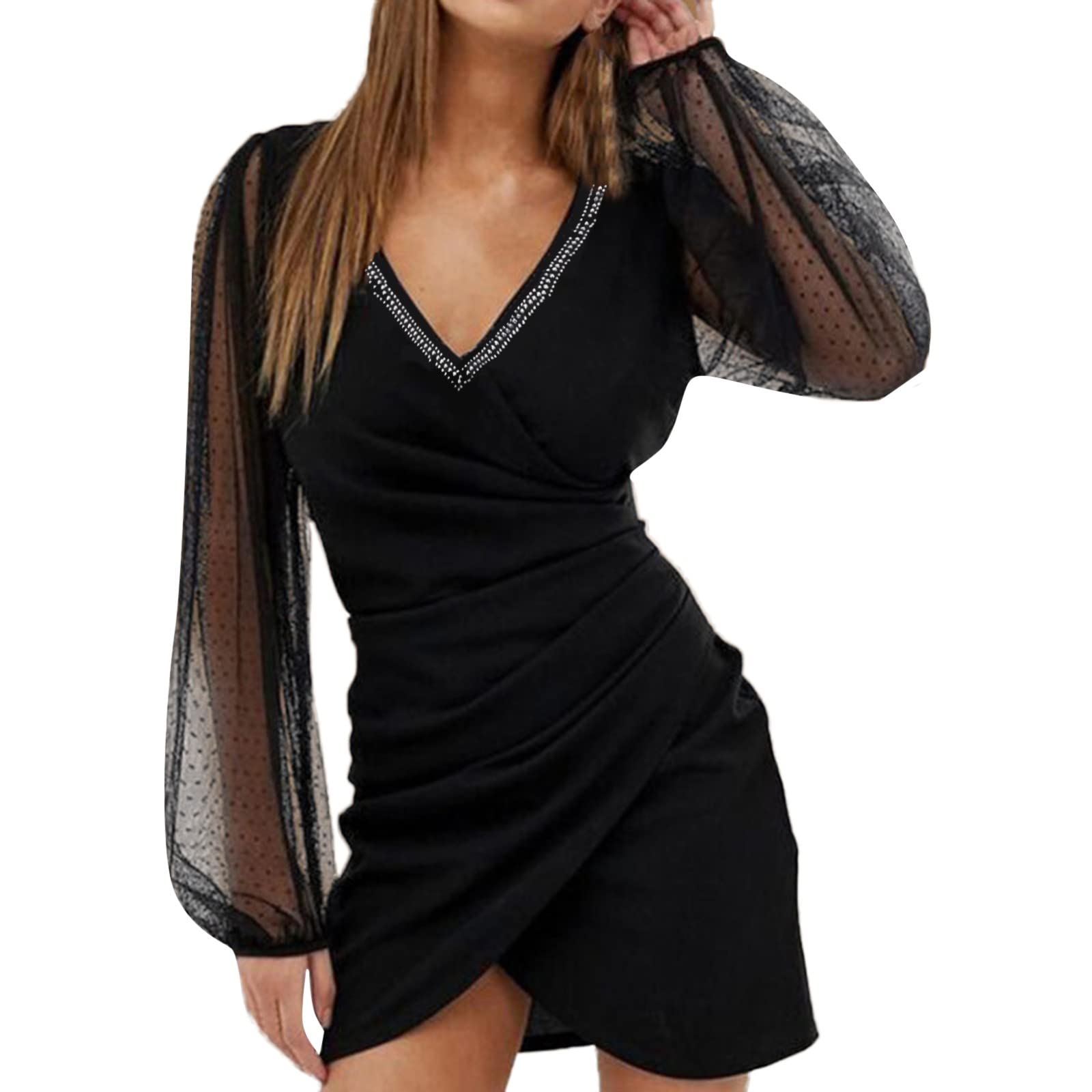 Sexy V-Neck Lace Mini Dress for Women - Perfect for Parties & Gifts