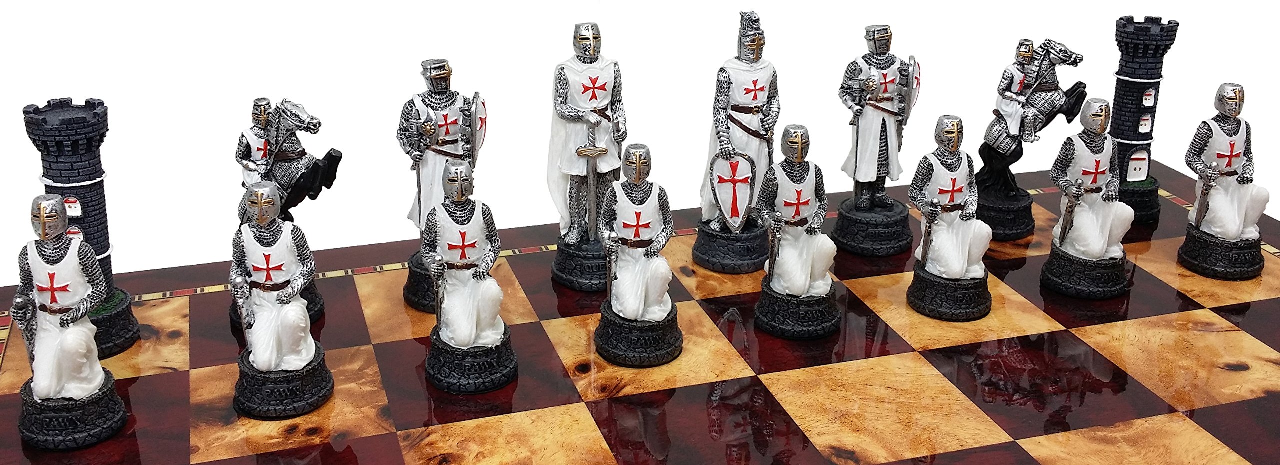Hand-Painted Medieval Crusades Knight Chess Set with Maltese Cross - Blue & White Chessmen (No Board Included) - Perfect for Historical Game Nights & Collectors
