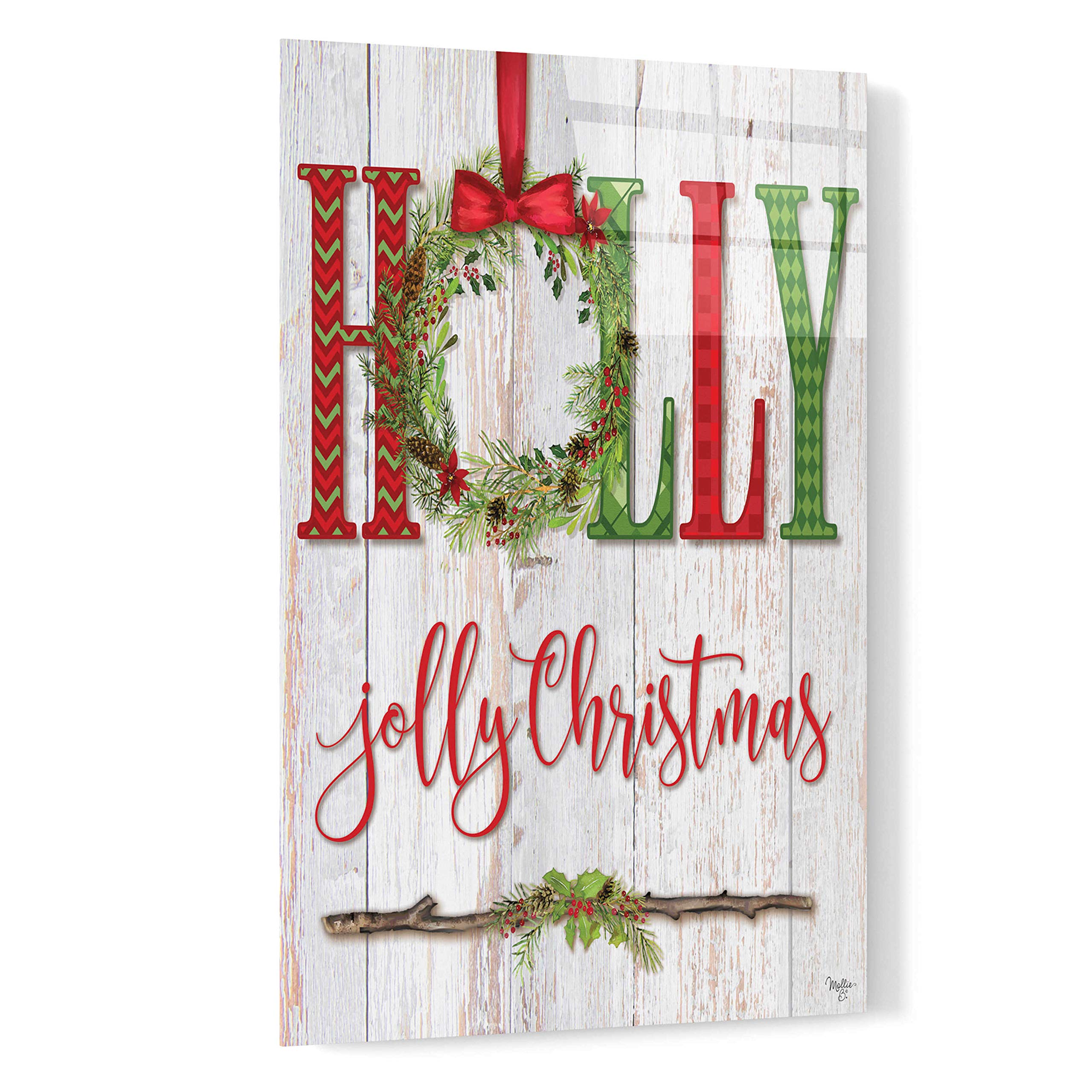 Epic 'Holly Jolly Christmas' Wall Art by Mollie B - 16x24 Inch Acrylic Glass Holiday Decor - Perfect for Living Room, Bedroom & Christmas Home Decoration