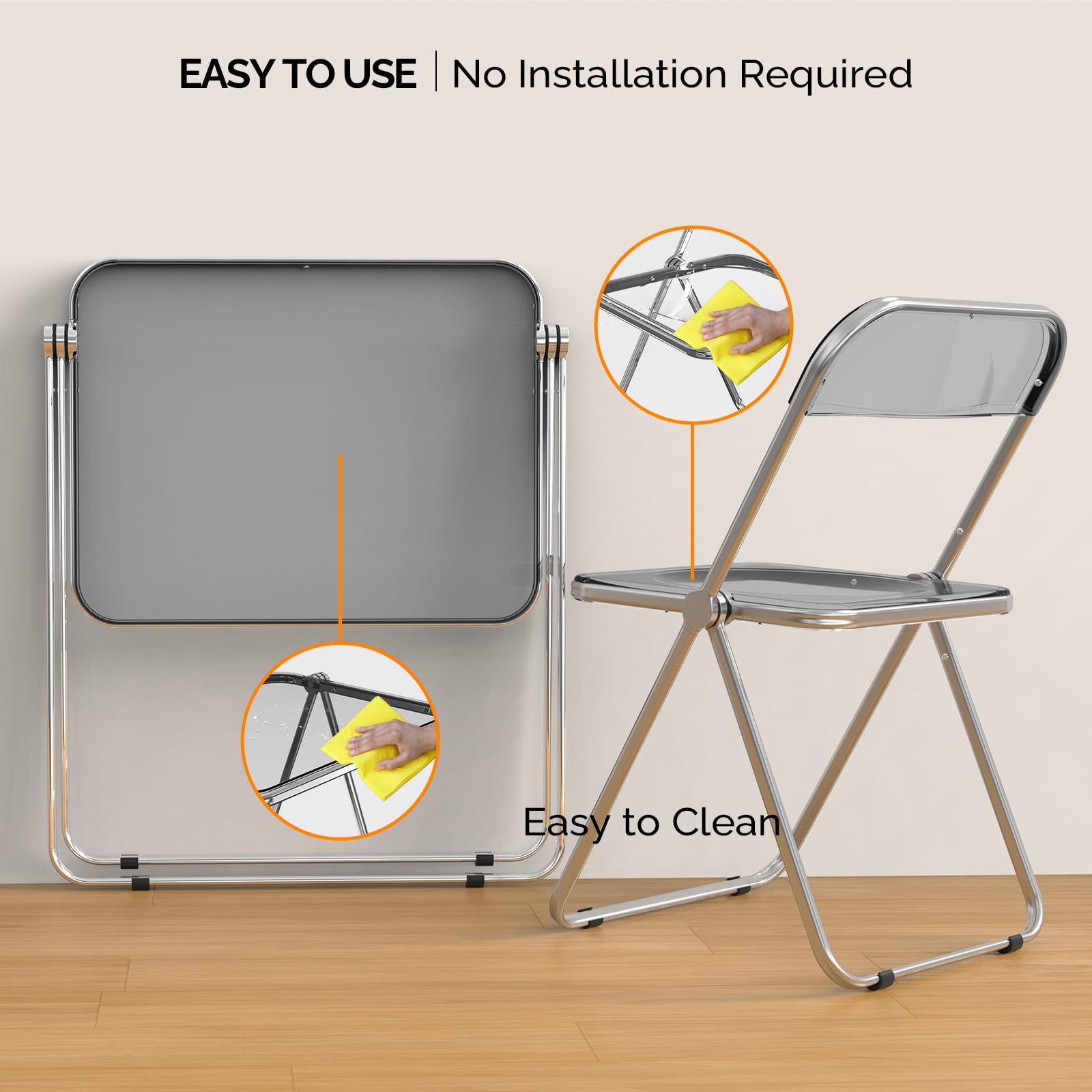 VINGLI Foldable Acrylic Table and Chair Set - Portable TV Tray for Snack & Dinner on Couch, Compact Writing Desk for Home Office & Small Spaces (Grey) - Perfect for Apartments, Dorms, and Cozy Living Rooms