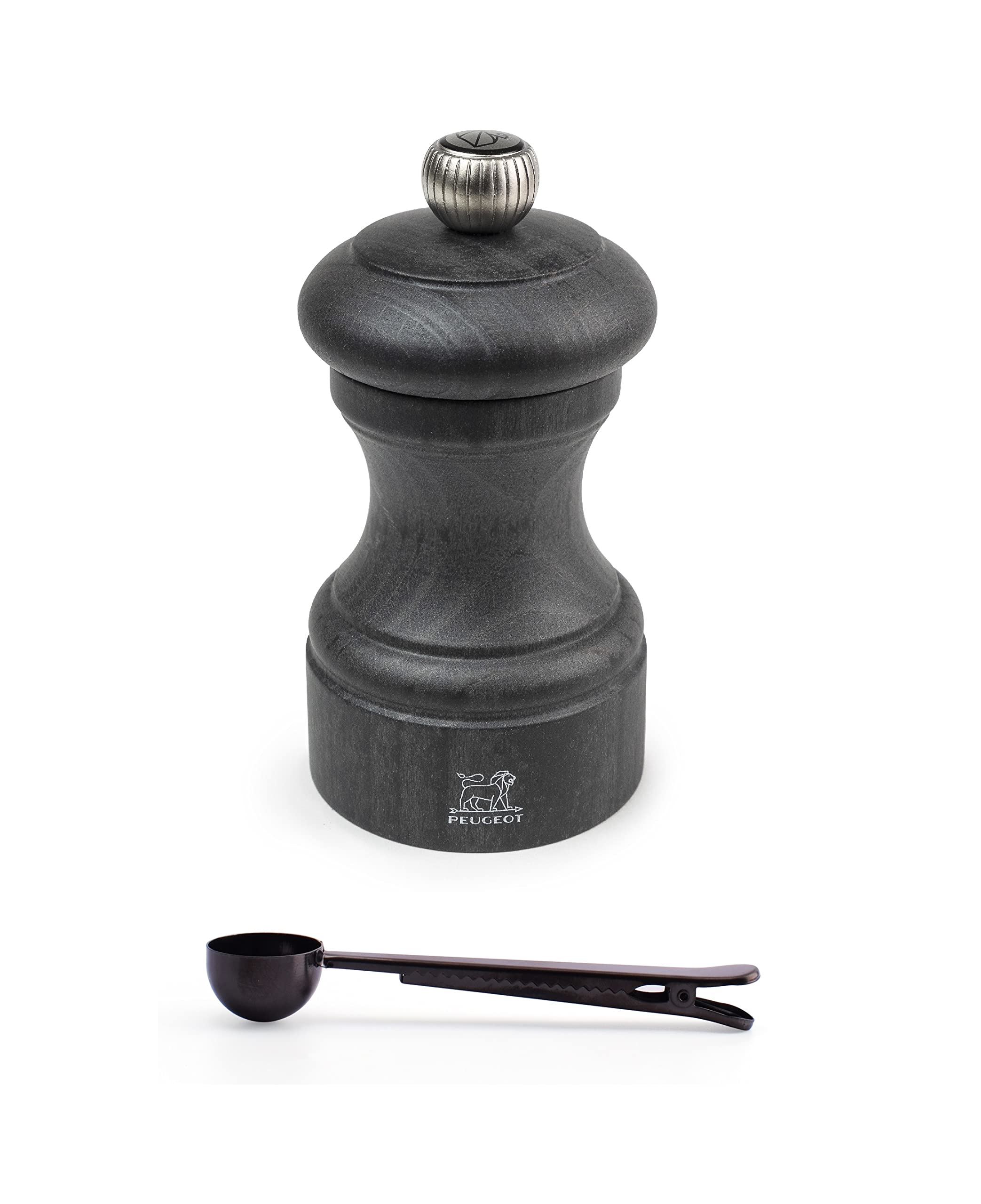 Peugeot Bistro Manual Pepper Mill Gift Set - Classic Adjustable Wooden Salt & Pepper Grinder - Beechwood with Stainless Steel Spice Scoop & Bag Clip - Perfect for Kitchen, Dining Table & Gourmet Cooking