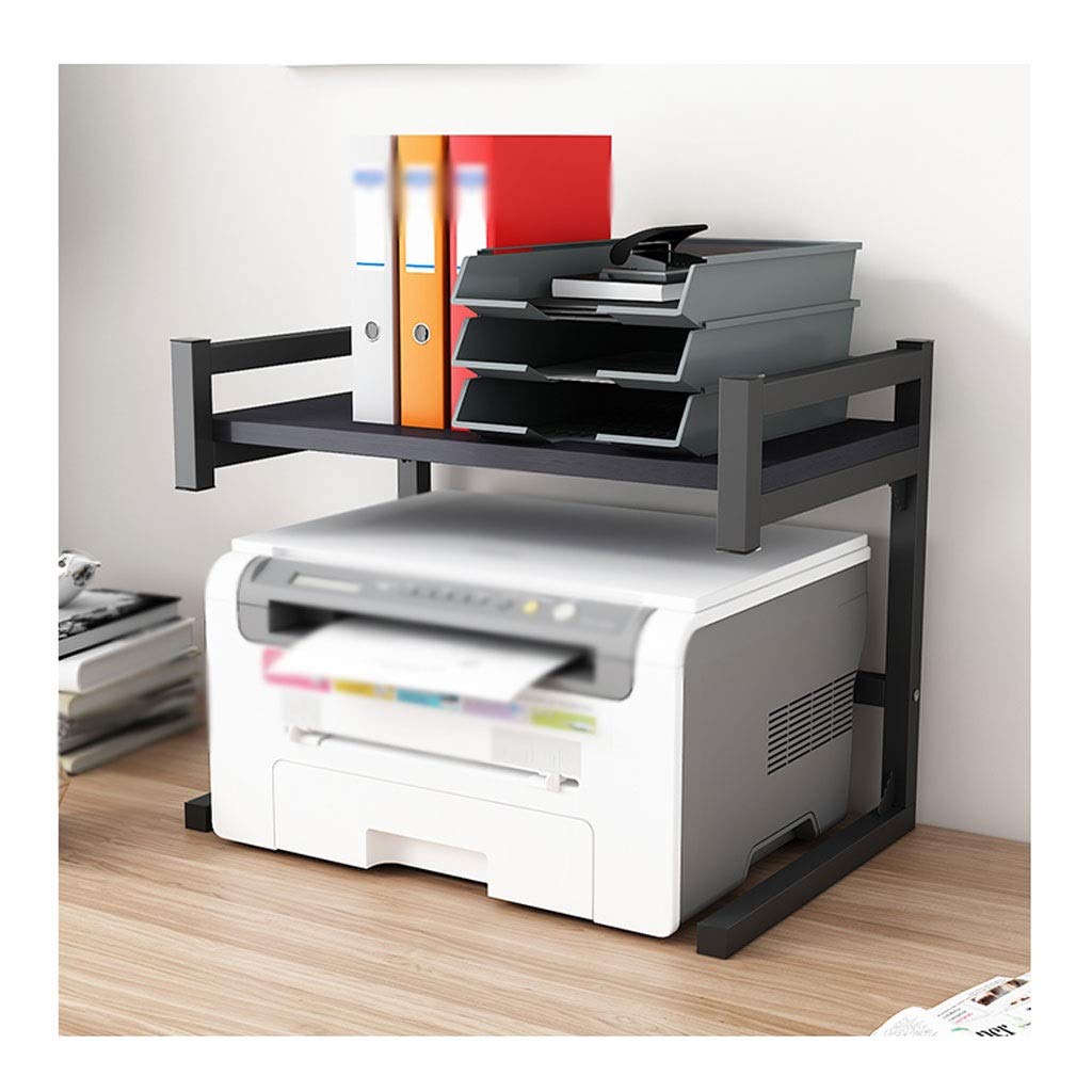 Stainless Steel 2-Tier Printer Stand with Storage Shelf for Fax Machine, Scanner & Books - Black | Compact Desktop Organizer for Office & Living Room Workspaces