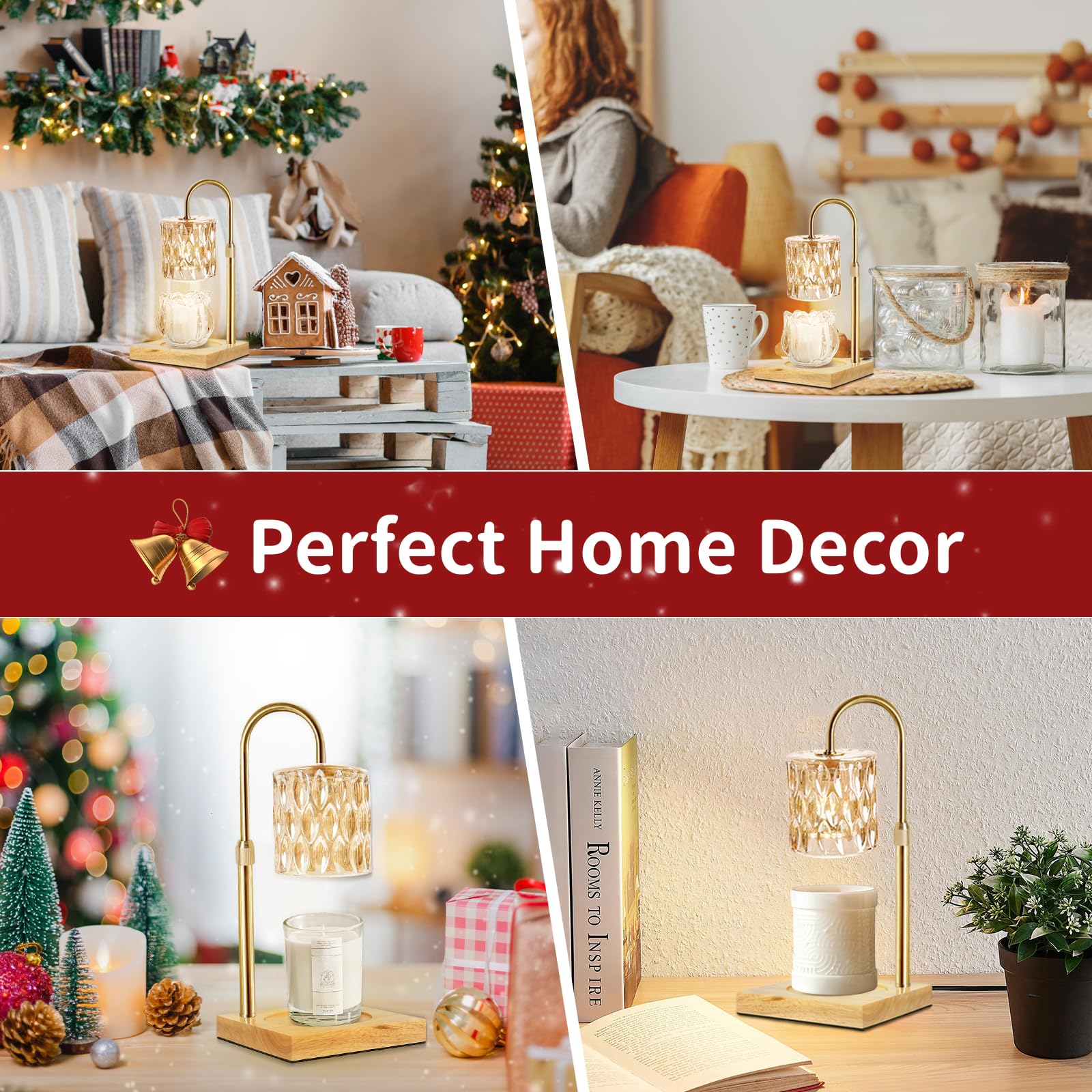 Adjustable Height Candle Warmer Lamp with Timer & Dimmable Function - Wooden Base Wax Melter for Jar Candles & Wax Melts - Includes 2 Bulbs - Perfect for Home Decor, Aromatherapy & Cozy Ambiance