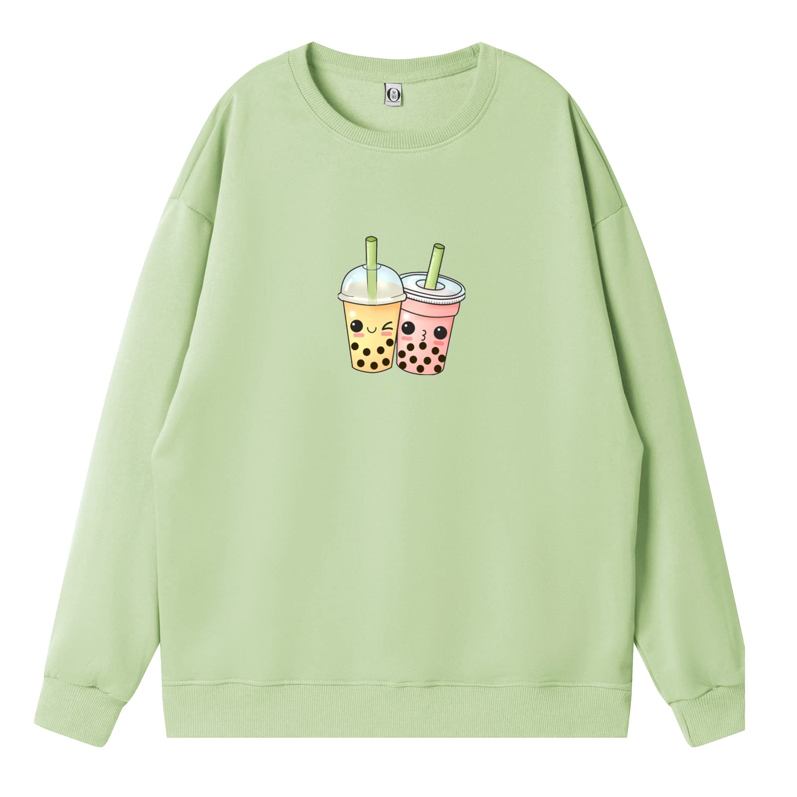 BOBEUTOU Kawaii Boba Milk Tea Sweatshirt for Women - Cute Oversized Y2K Hoodie with Long Sleeves | Trendy Pullover for Teen Girls | Perfect for Casual Wear, Street Style & Bubble Tea Lovers