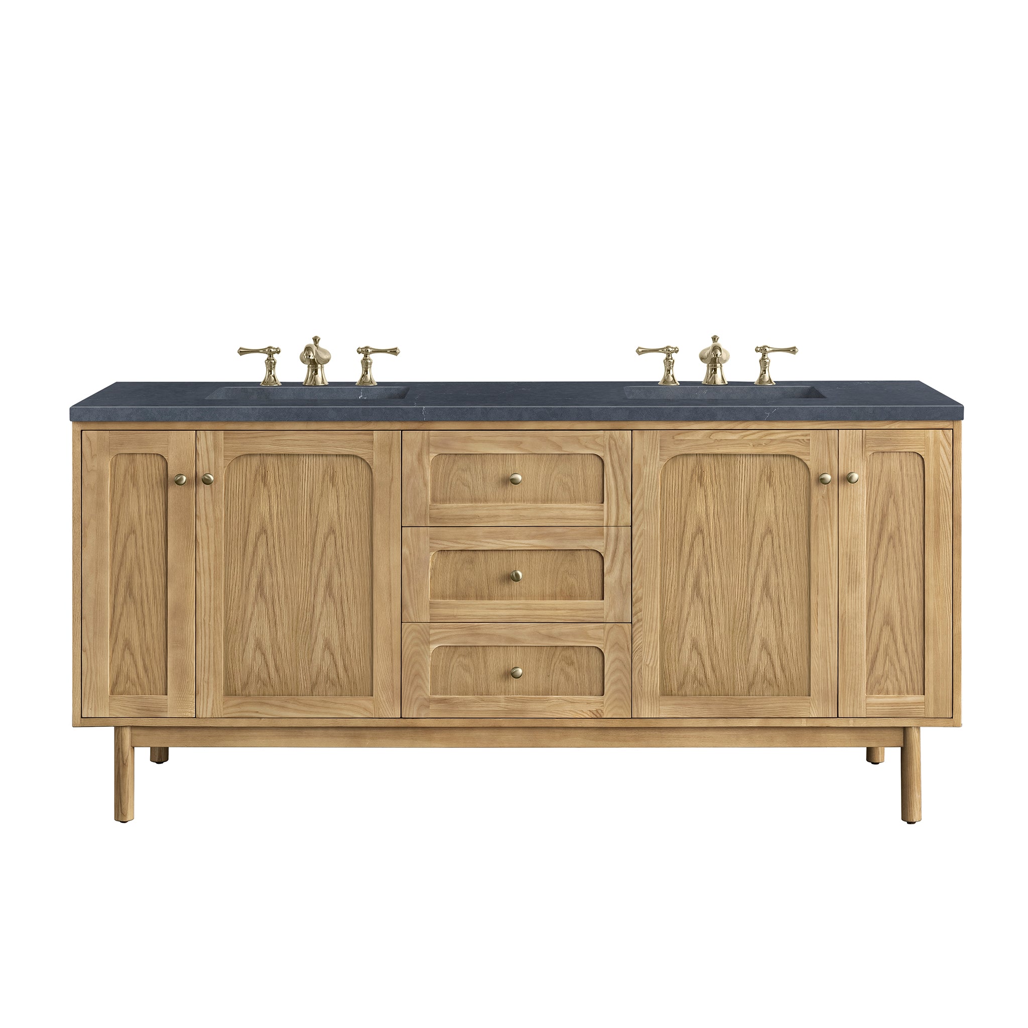 Laurent 72 Inch Double Vanity with Light Natural Oak Finish and 3CM Charcoal Soapstone Top - Modern Bathroom Vanity for Master Bath or Guest Bathroom