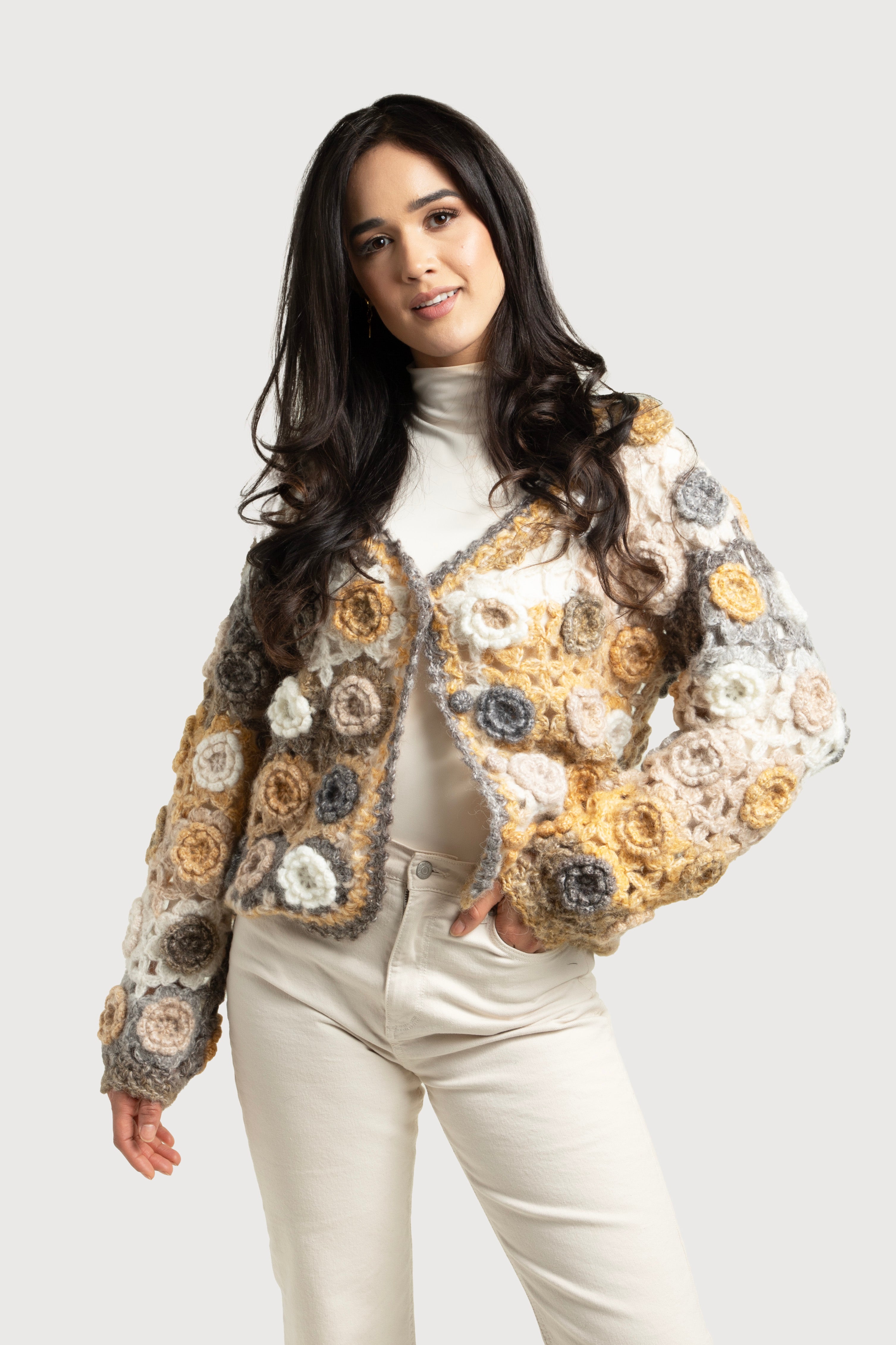 Crochet Floral Pattern Cardigan for Women - Boho Lace Knit Sweater - Lightweight Open Front Cover Up for Spring & Summer - Perfect for Beach, Vacation, and Casual Outings