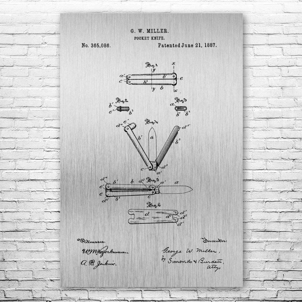 Balisong Butterfly Knife Blueprint Art Print - 20x24 Inch Brushed Steel Poster for Knife Makers, Collectors & Martial Arts Decor - Perfect for Man Cave, Workshop & Gift Ideas